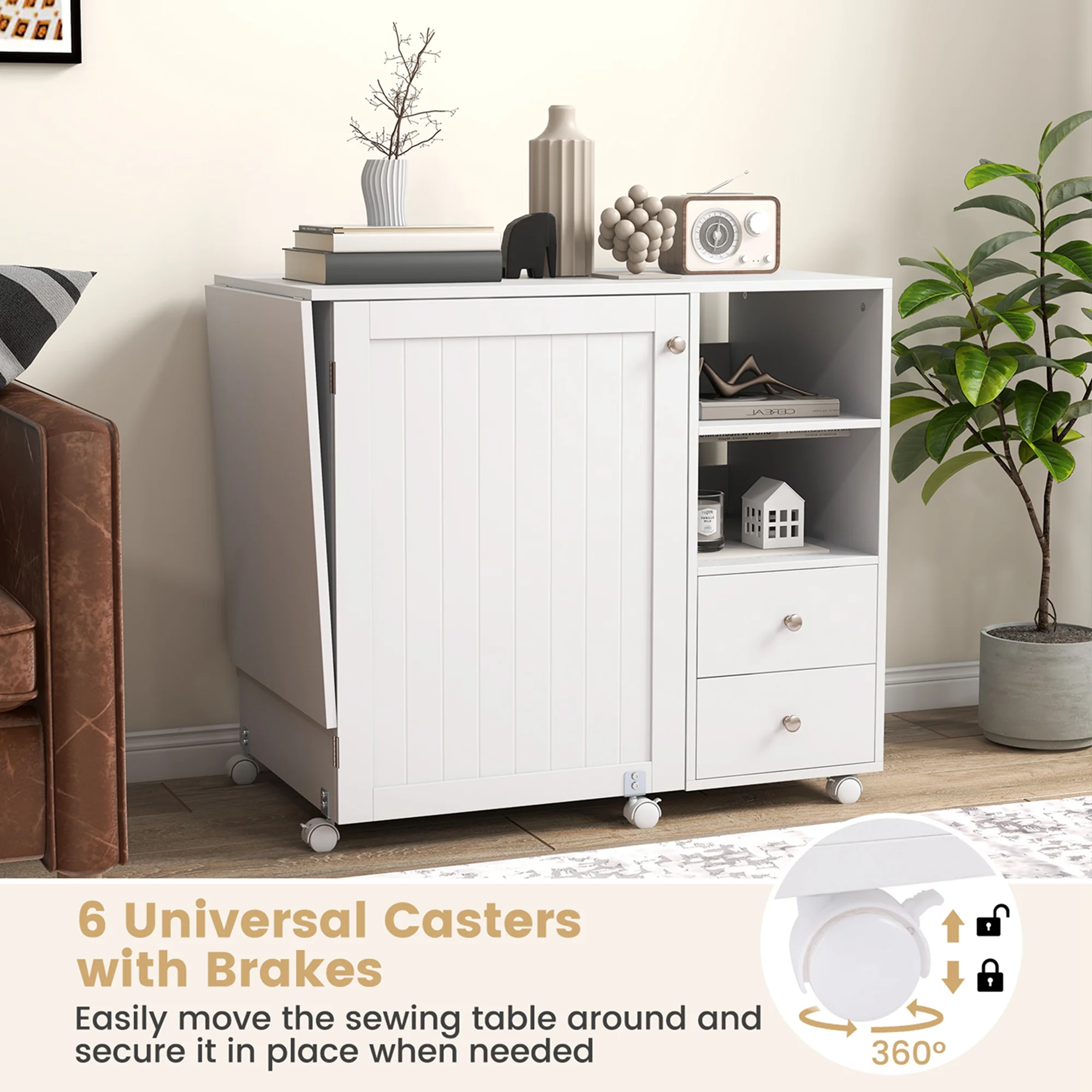 Costway Folding Sewing Table Charging Station Multifunctional Sewing Machine Cart Table - Image 8