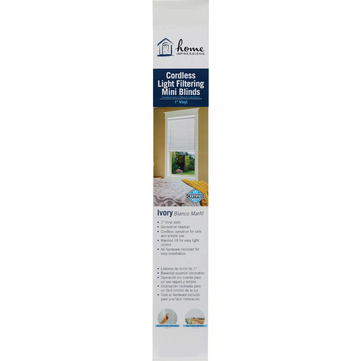 Home Impressions 32 In. x 64 In. x 1 In. Ivory Vinyl Light Filtering Cordless Mini Blind