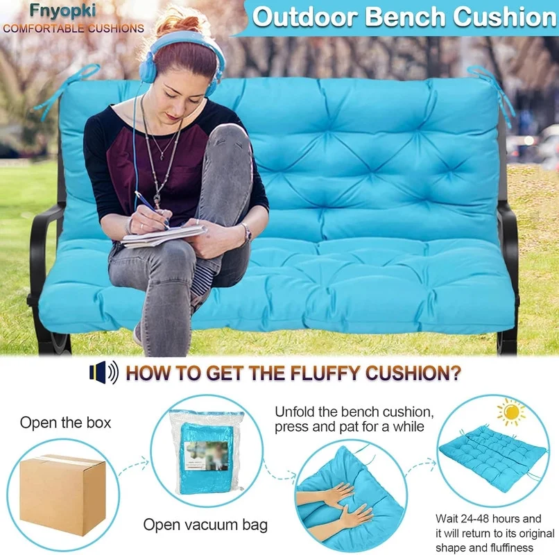 Replacement Cushions for Swing, Waterproof Porch Swing Cushion, 2-3 Seat Outdoor Bench Cushion with Backrest for Patio Furniture Garden Porch Loveseat Glider Pad (Sky Blue 70*40in)