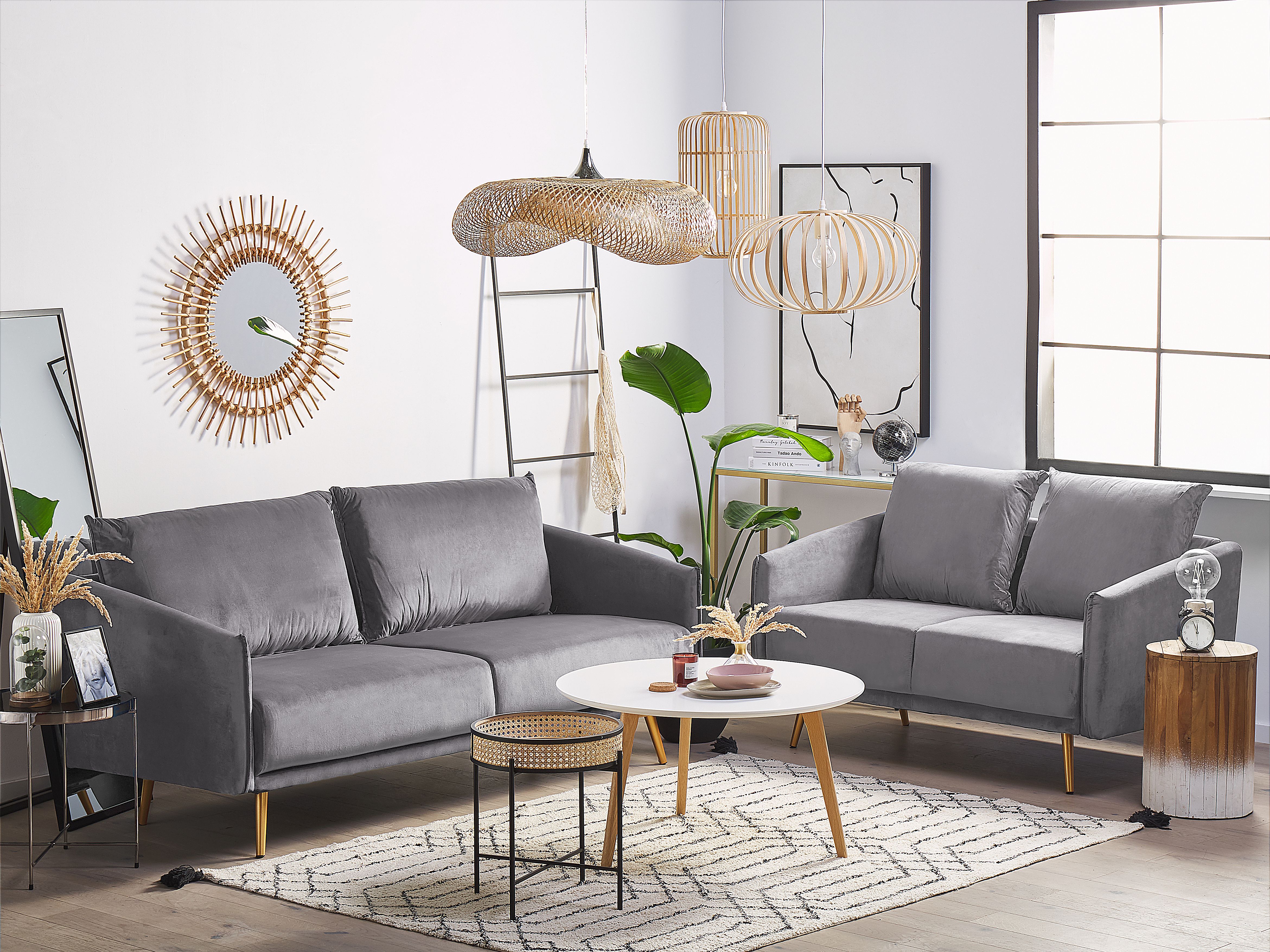 Living Room Set 5 Seater MAURA Velvet Grey