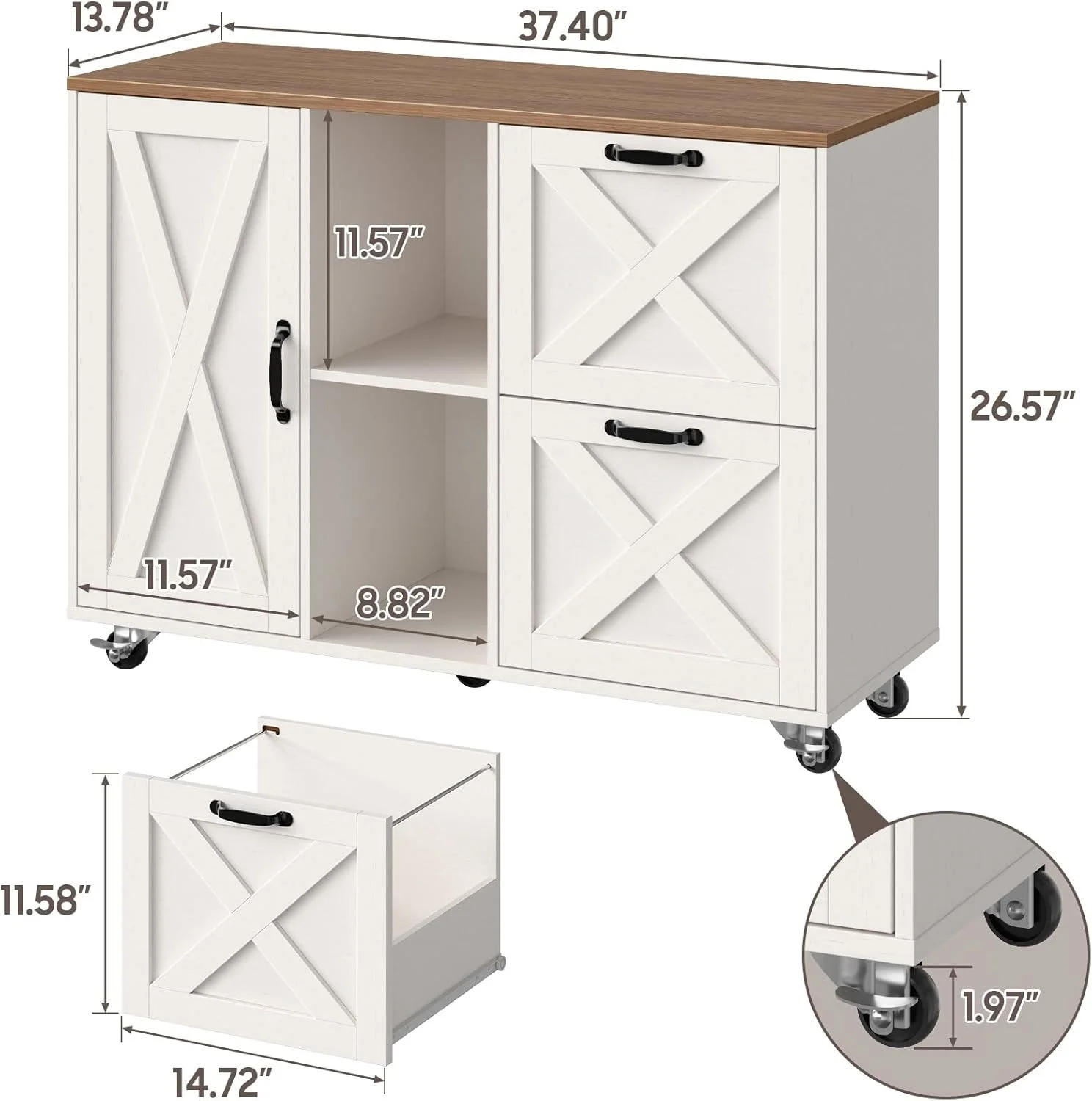 Vabches 2 Drawer Lateral File Cabinet,Mobile Wood office Cabinet for Home Office,Printer Stand with Open Storage Shelves. - Image 14