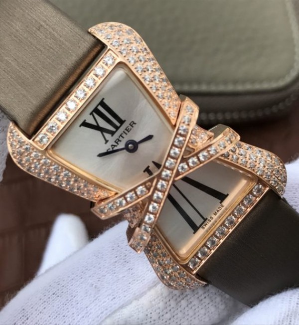 Replica Cartier High Jewelry Watches RG WJ306014 White Dial Brown Fabric Strap - Top club