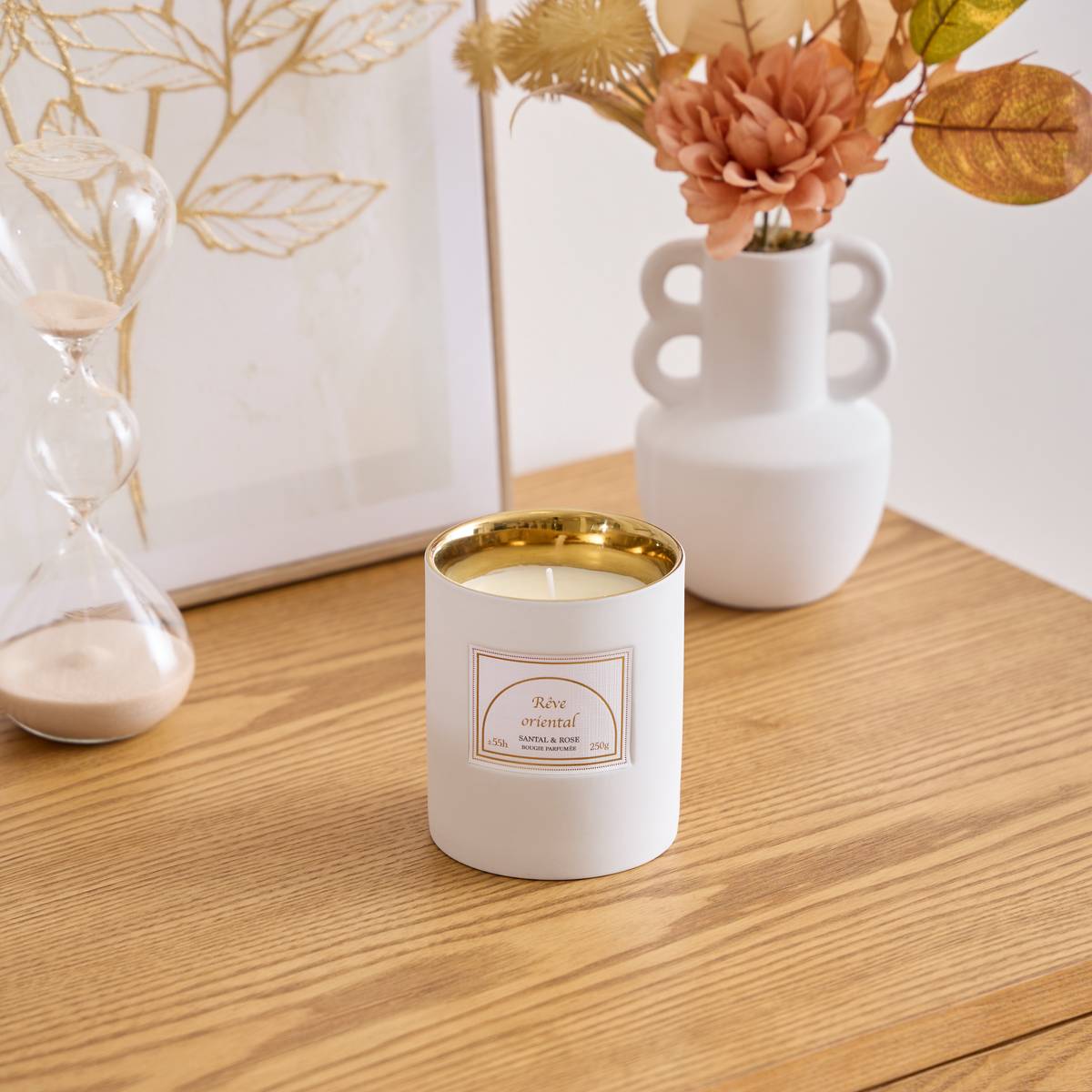 Scented Candle "Lucia" Sandalwood - Pink, White, 250g