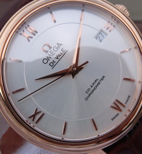 Replica Omega V6 De Ville 37mm RG White Dial RG Markers Leather Strap A2892 - Top club