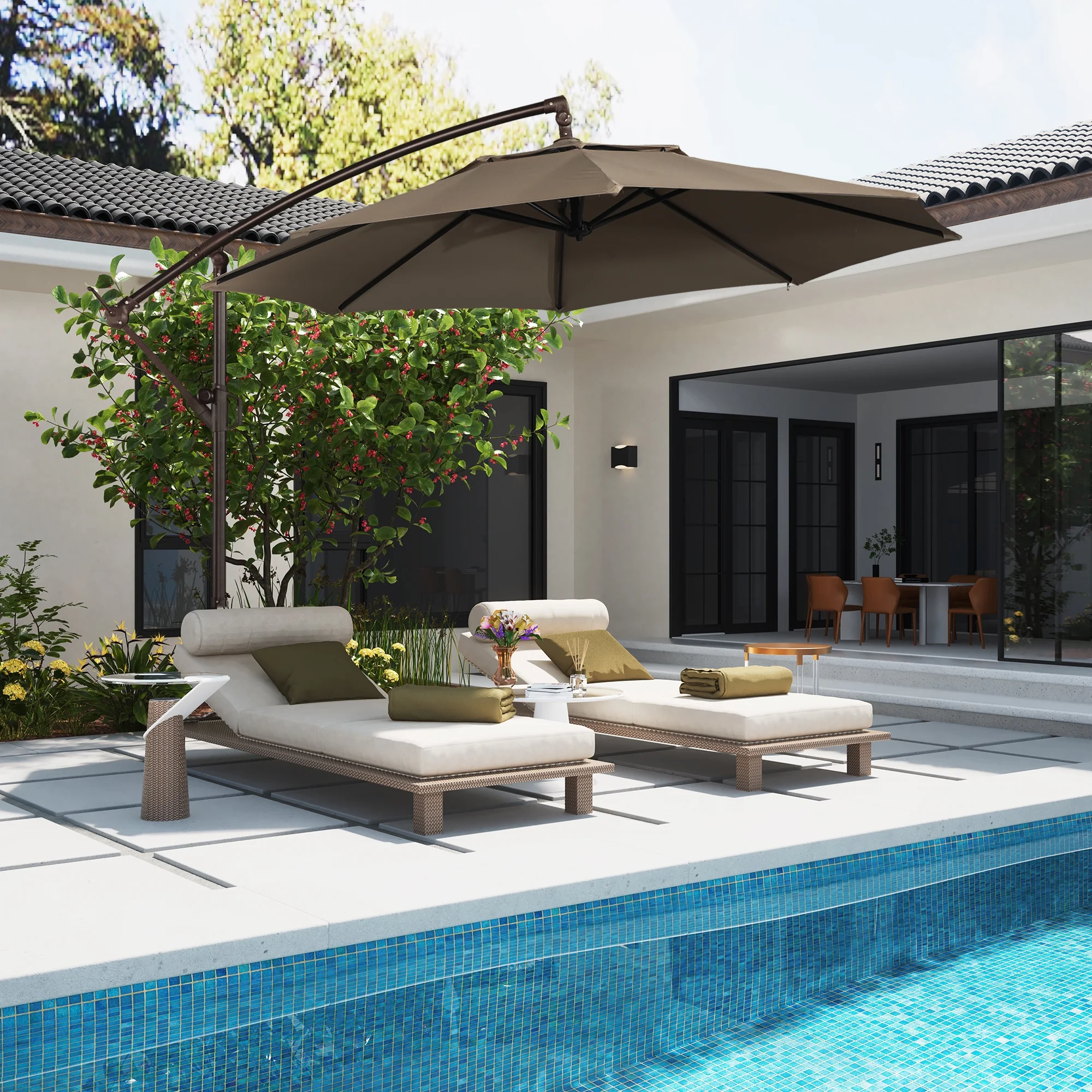 Mondawe 10ft Solar Lights Offset Cantilever Patio Umbrella - with Light, LED Lighted Offset Hanging Patio Outdoor Market Umbrella UPF50+ UV Protection with Crank,Navy Blue - Image 17