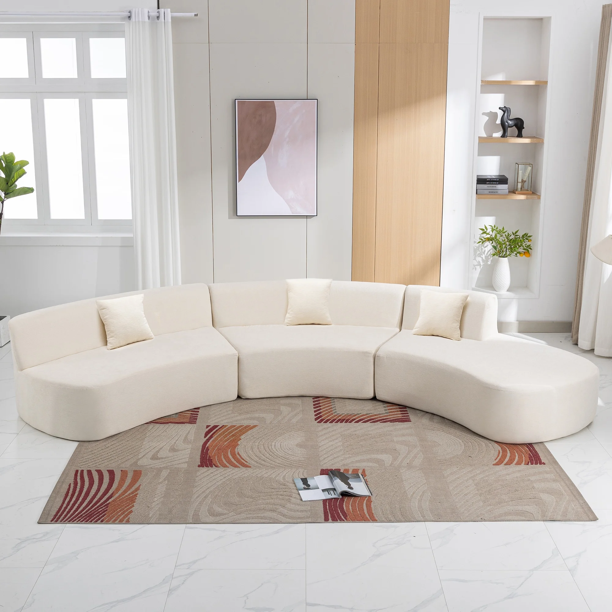 Harper & Bright Designs Modern Curved Floor Sofa Set, Modular Sectional Sponge Couch for Living Room, 2 PC Free Combination No Assembly Foam-Filled Sofa, Beige - Image 31