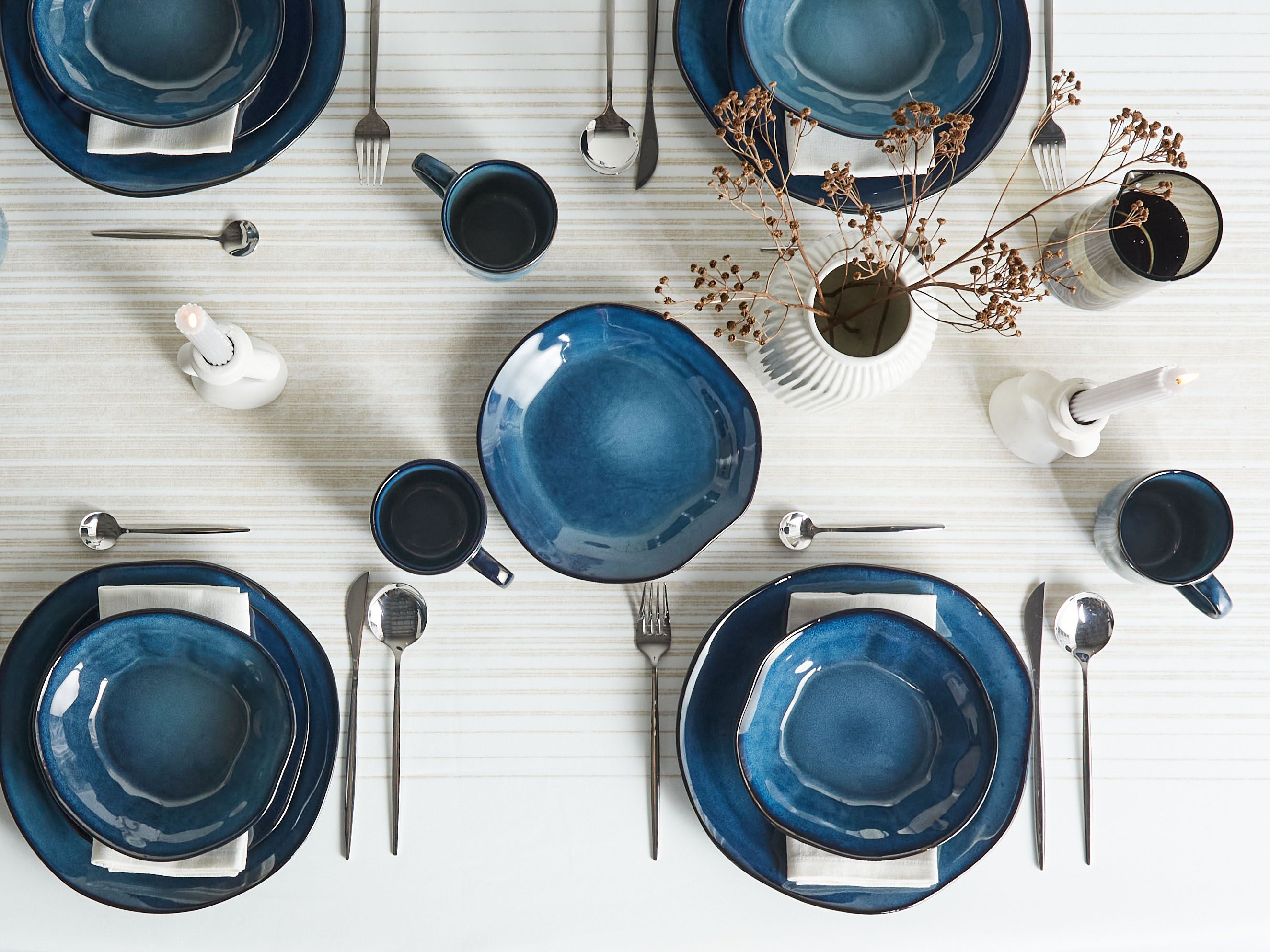 Set of 16 Dinnerware HAWTHORN Stoneware Blue