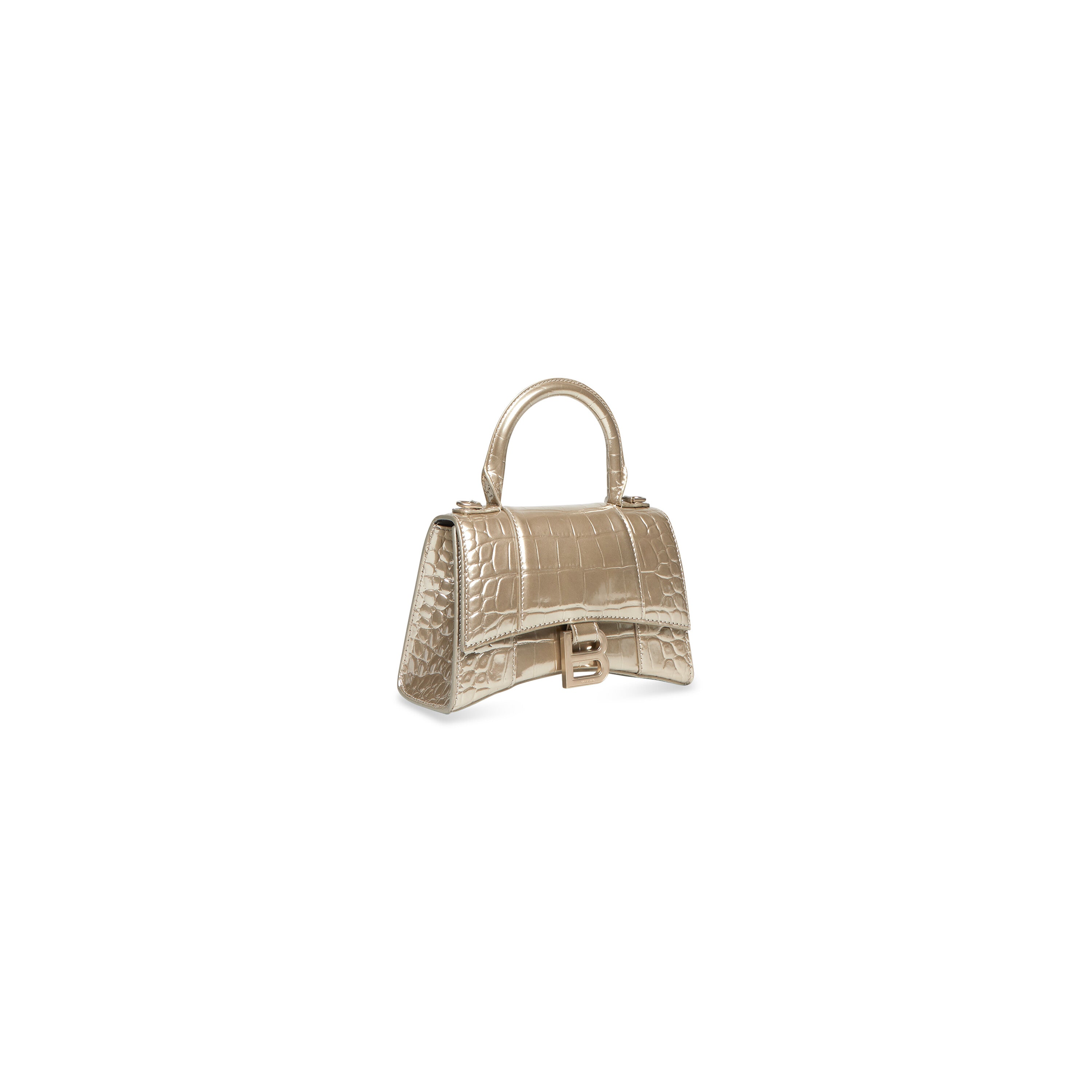 WOMEN'S HOURGLASS XS HANDBAG METALLIZED CROCODILE EMBOSSED IN GOLD - Replicaclubs