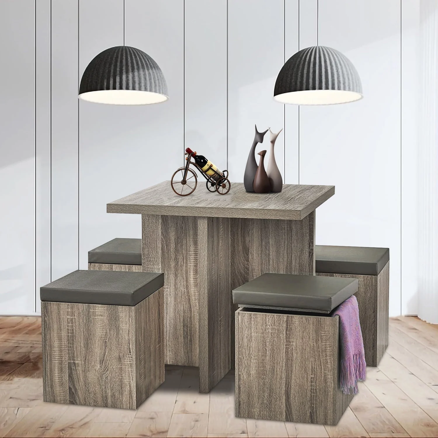 SUGIFT 5-Piece Dexter Dining Set with Storage Ottoman, Taupe - Image 2