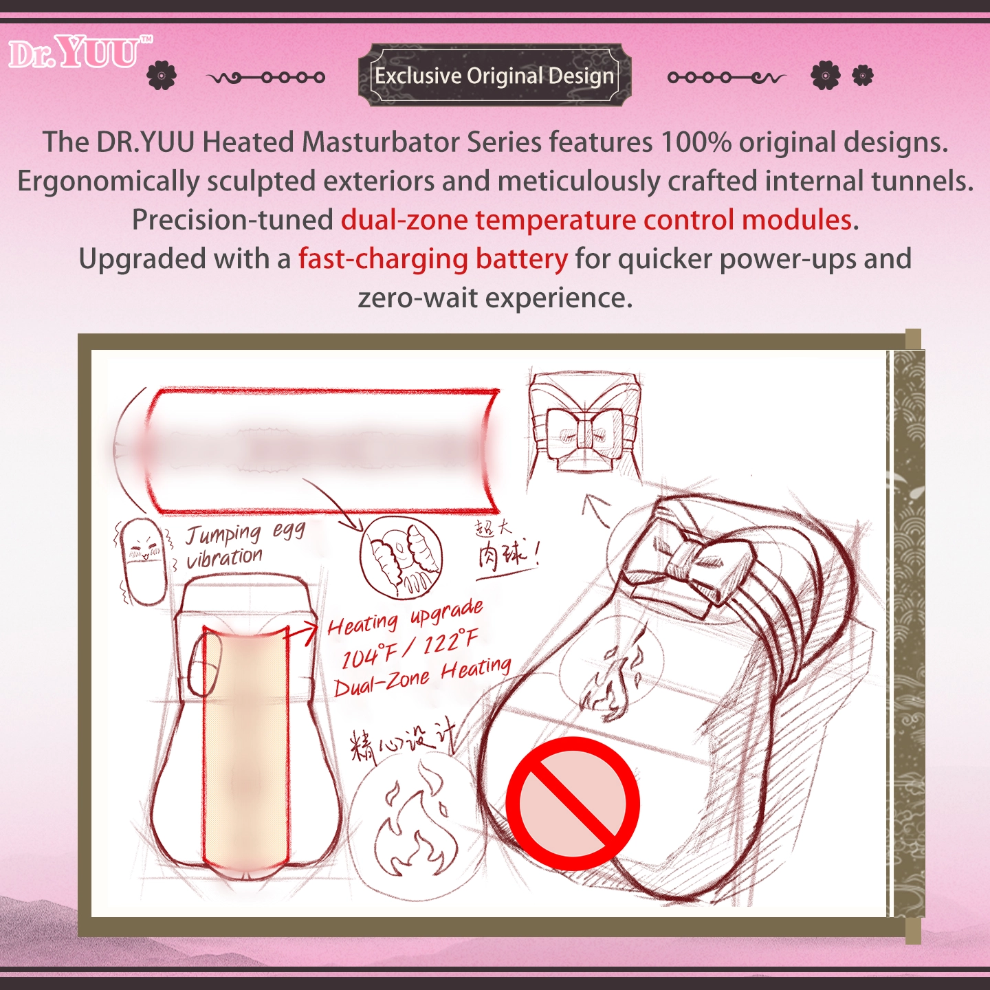 Original design sketch of the Dr.YUU graphene heated male masturbator.