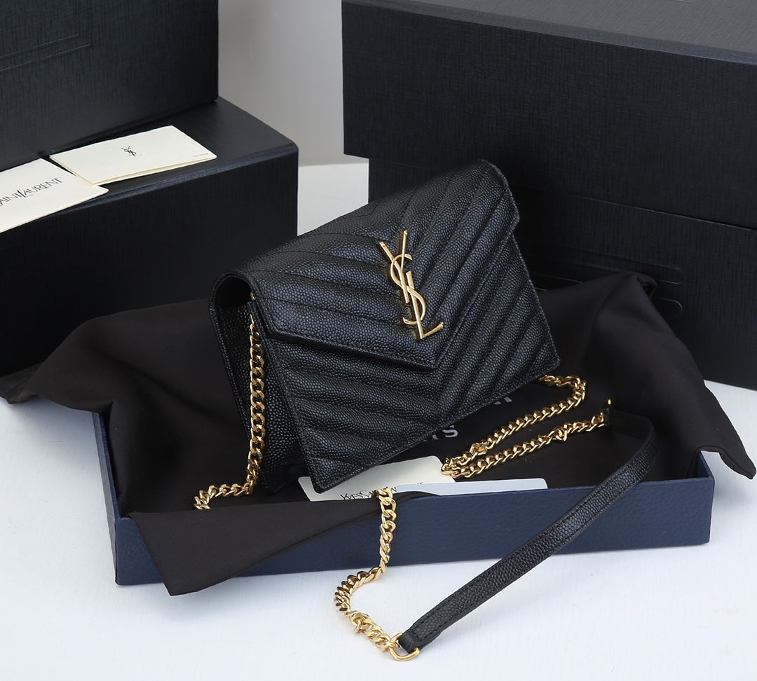 Replica Ysl Envelope Chain Wallet In Grain De Poudre Embossed Leather 18881:1High-quality replica