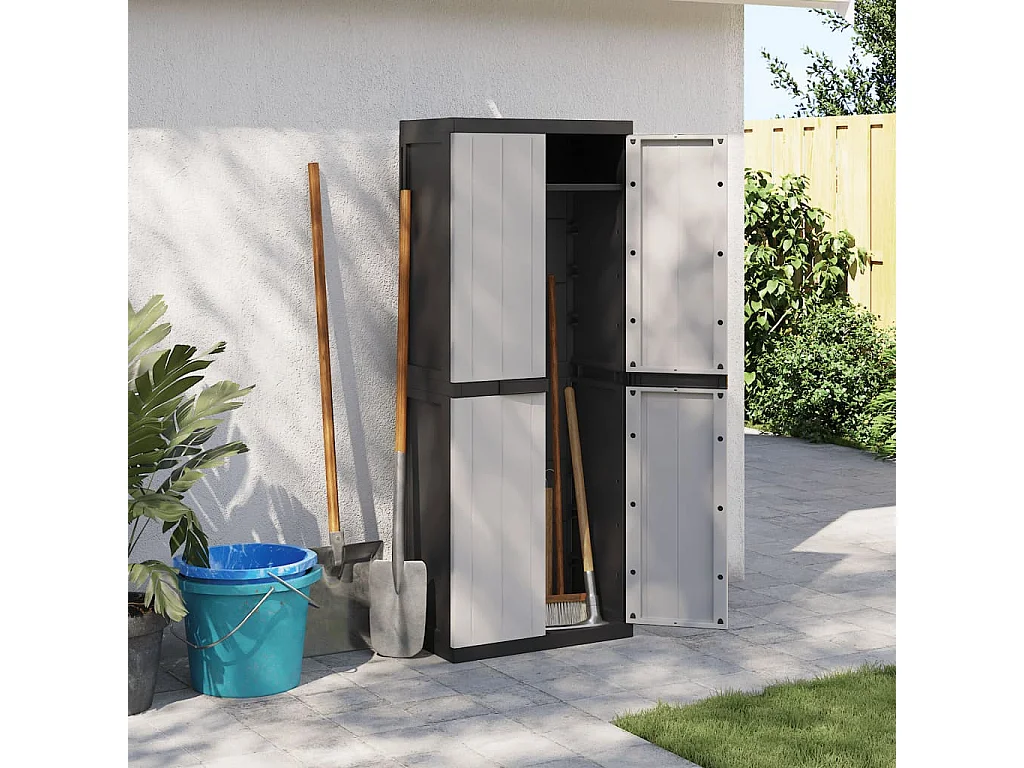 Armoire de rangement d'extérieur gris et noir 65x37x165 cm PP