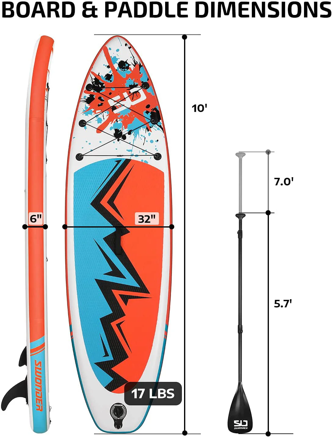 Swonder Inflatable Stand Up Paddle Board 10'x32”x6'' with Premium SUP Accessories - Backpack, Paddle, Pump and Leash - Image 5