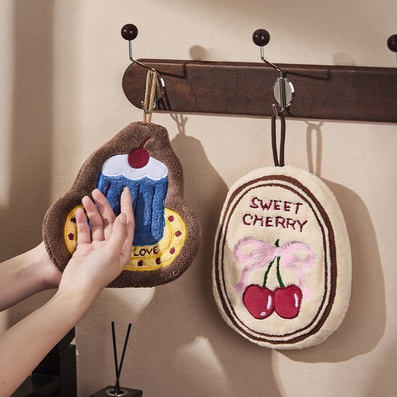 Cute Cherry Cake Design Cotton Hand Towel Quick-Dry for Home Use Absorbent Kitchen Bathroom Cloth