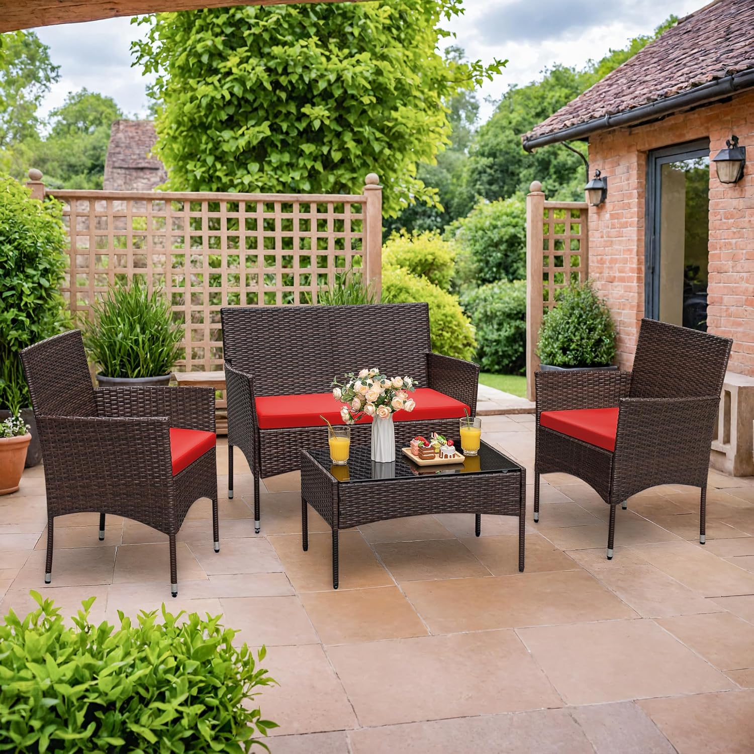 4-Piece Patio Rattan Wicker Furniture Set - T-LCRF834M18 - Image 10 4-Piece Patio Rattan Wicker Furniture Set - T-LCRF834M18 - Image 10