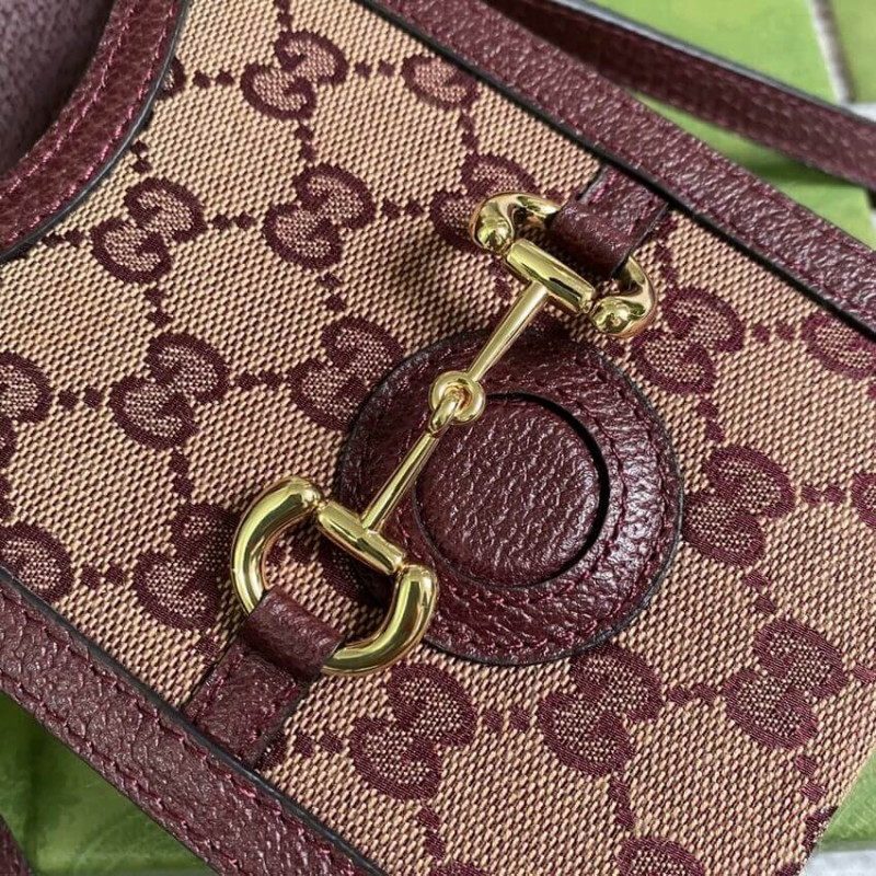 Replica Gucci Horsebit 1955 Mini Bag 625615 In Burgundy Gg Canvas1:1High-quality replica