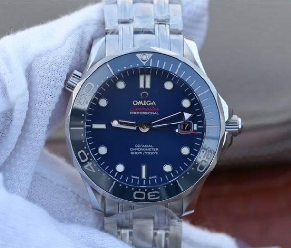 Replica Omega OMF Seamaster 300M Chronometer Blue Dial SS Bracelet A2824 - Top club
