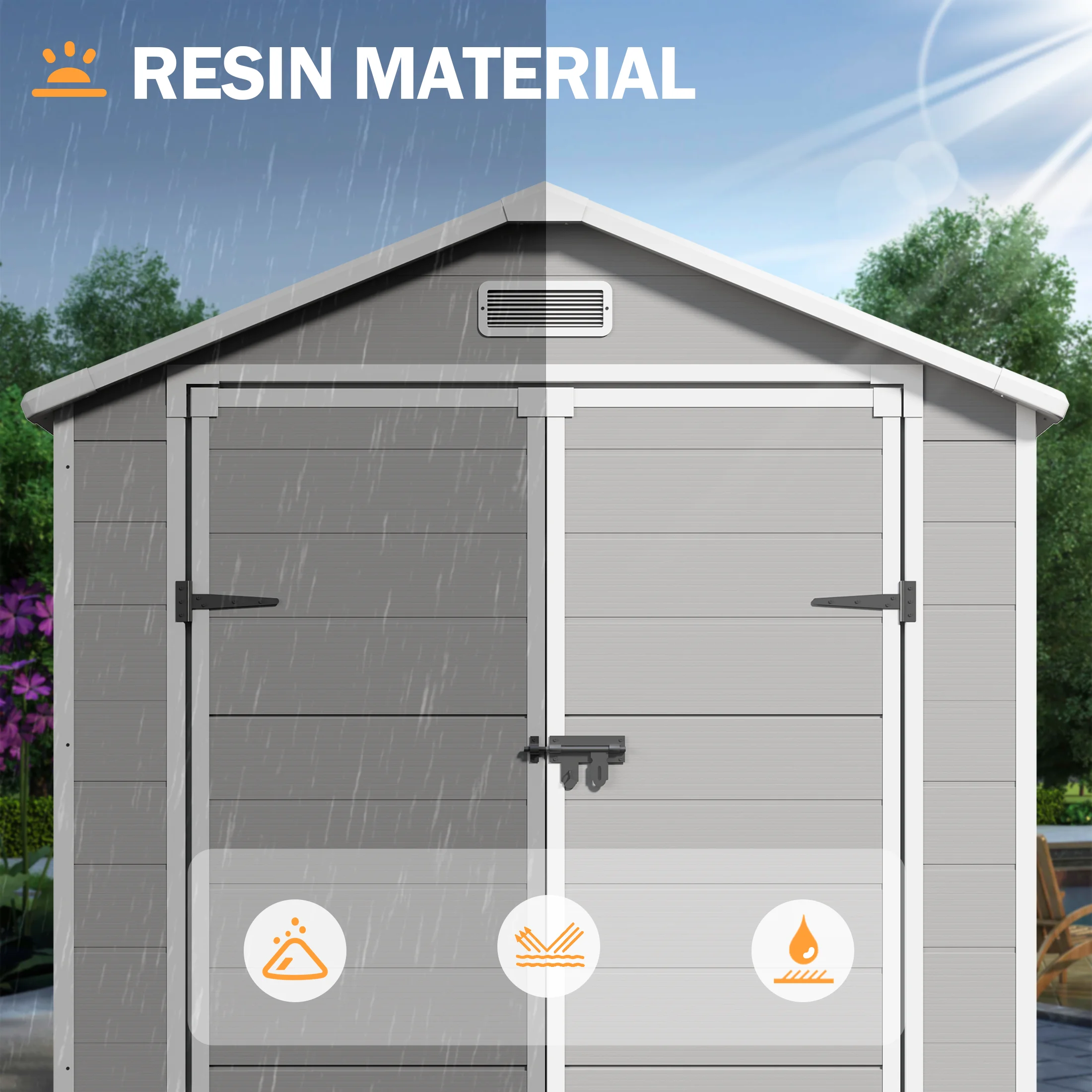UDPATIO Outdoor Storage Shed 5x3 FT, Resin Garden Shed for Backyard, Patio, Lawn, Grey & White - Image 22