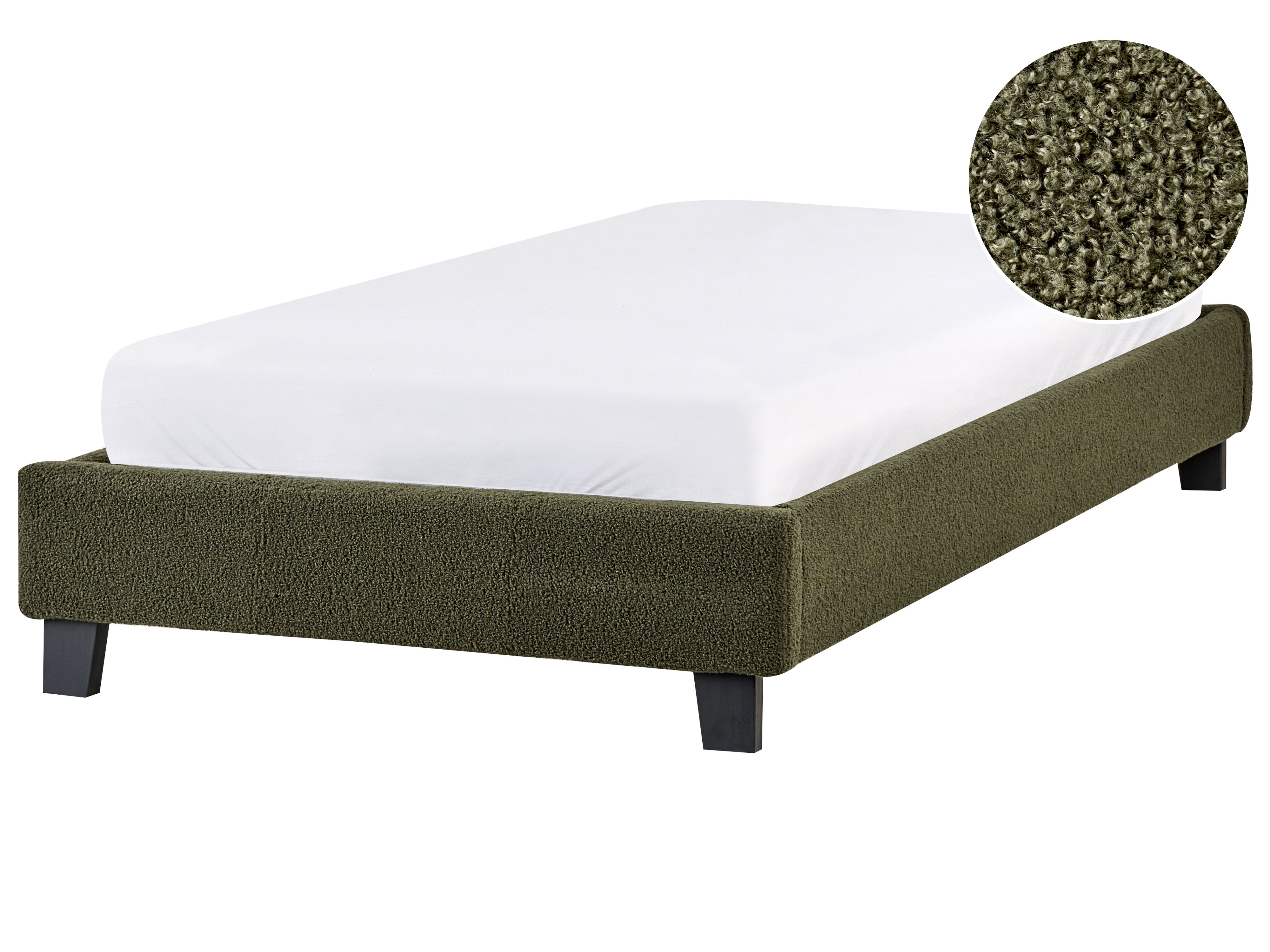 Bed without Headboard Boucle ROANNE 90 x 200 cm (EU Single) Dark Green