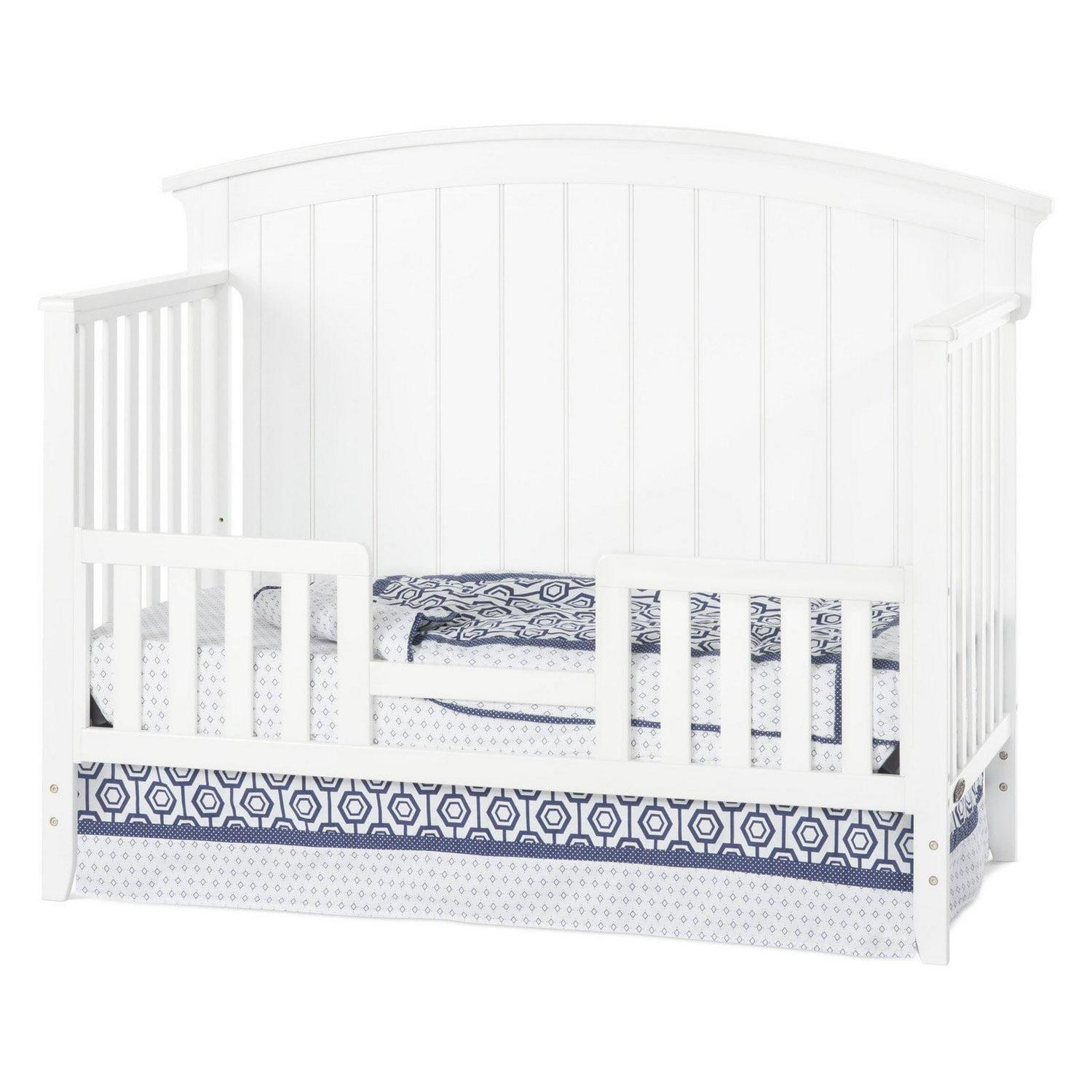Child Craft Delaney 4-in-1 Convertible Crib. Curved Headboard Design. 3 Mattress Heights. Matte White