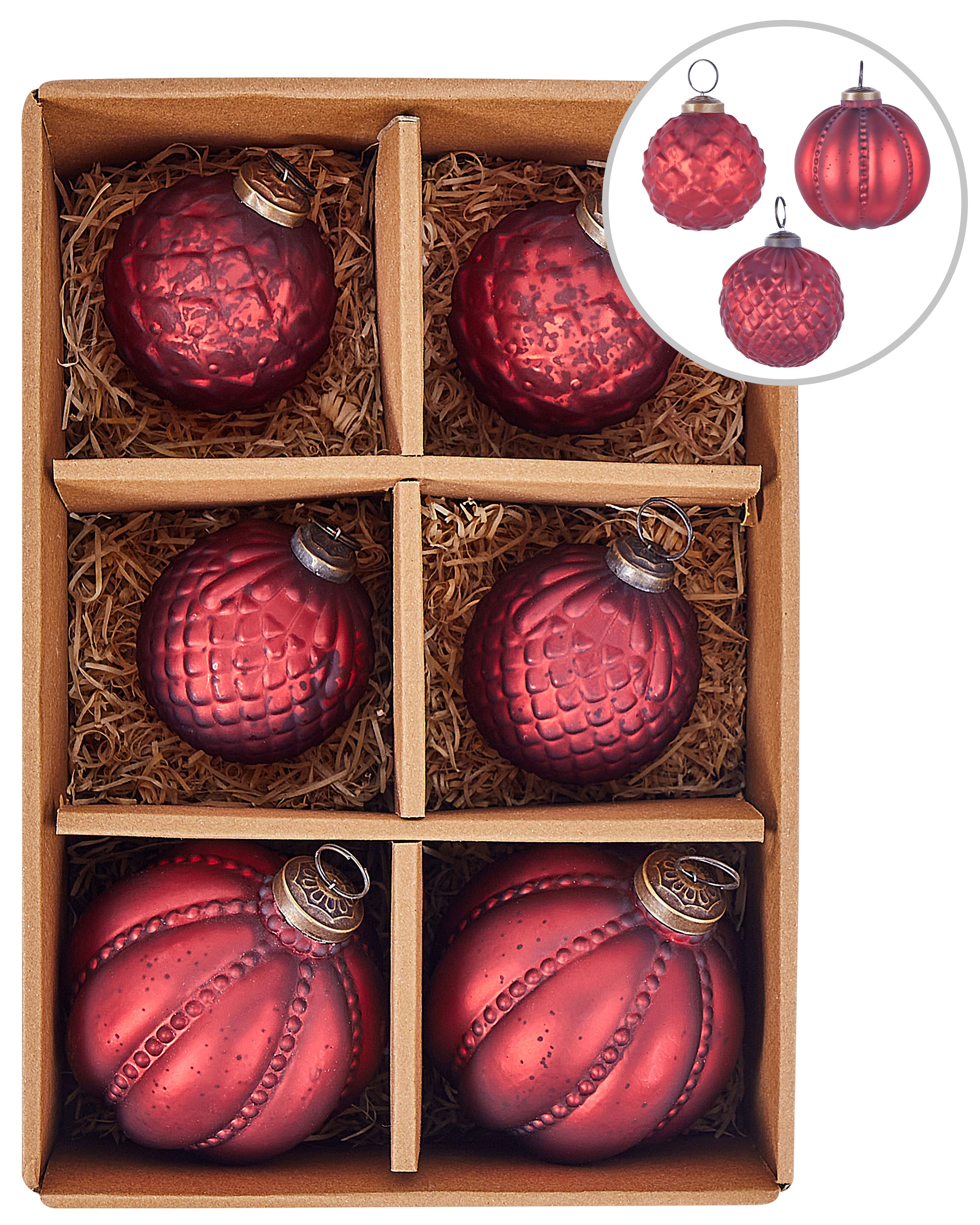 Set of 6 Baubles ARGENTIN Glass Red