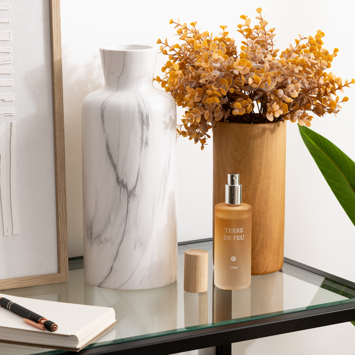 Marble-effect vase "Sao" Ceramic, Black & White, H.30 cm