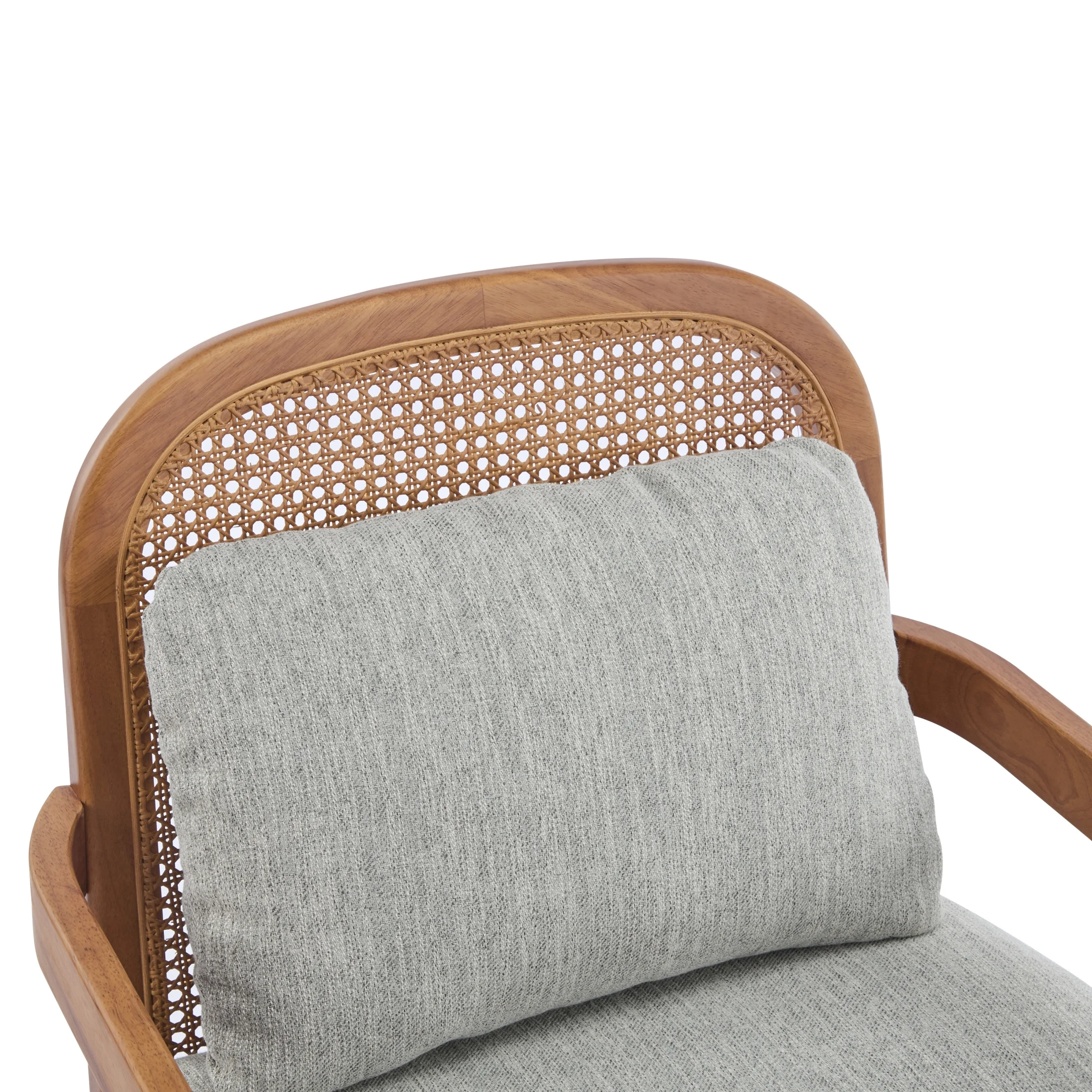 Christopher Knight Home Mid-Century Modern Accent Chairs, Wood Frame with Rattan Backrest, Grayish Green, Set of 2 - Image 4
