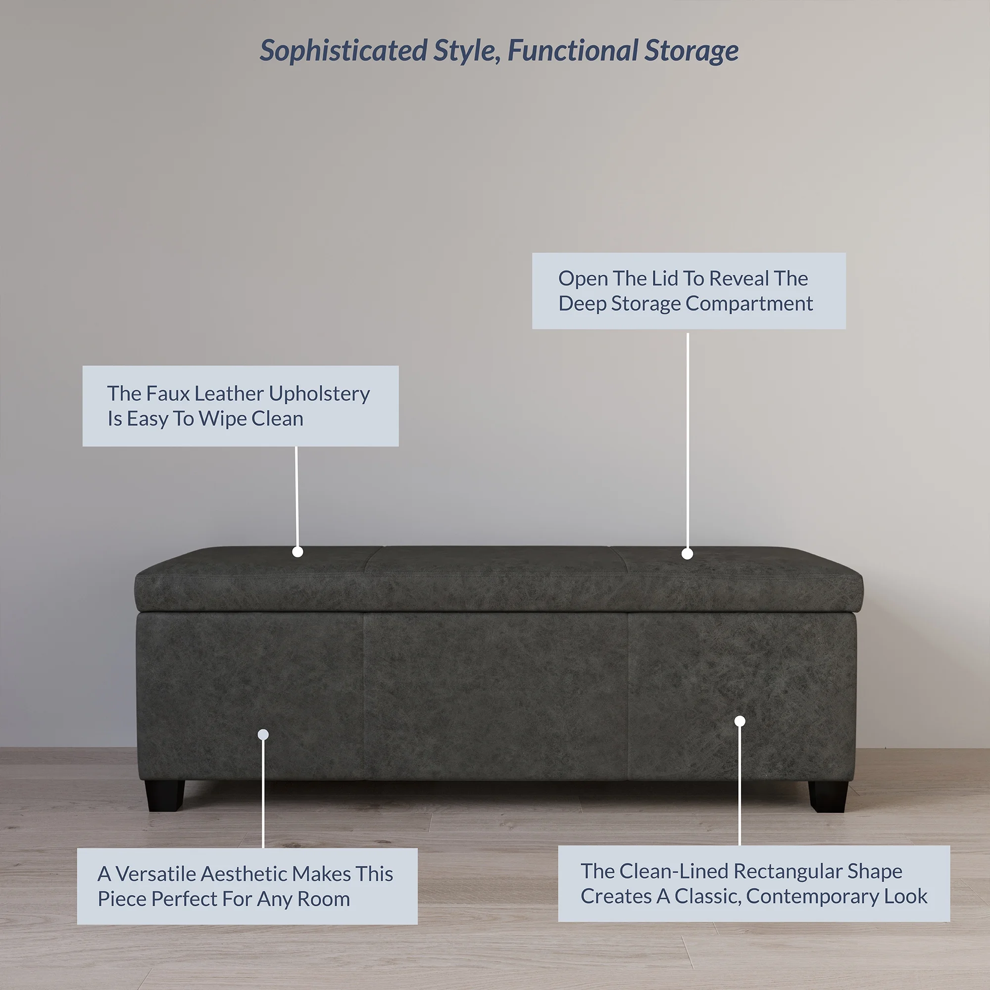 BELLEZE Storage Ottoman Bench Footstool - Amherst (Beige) - Image 36