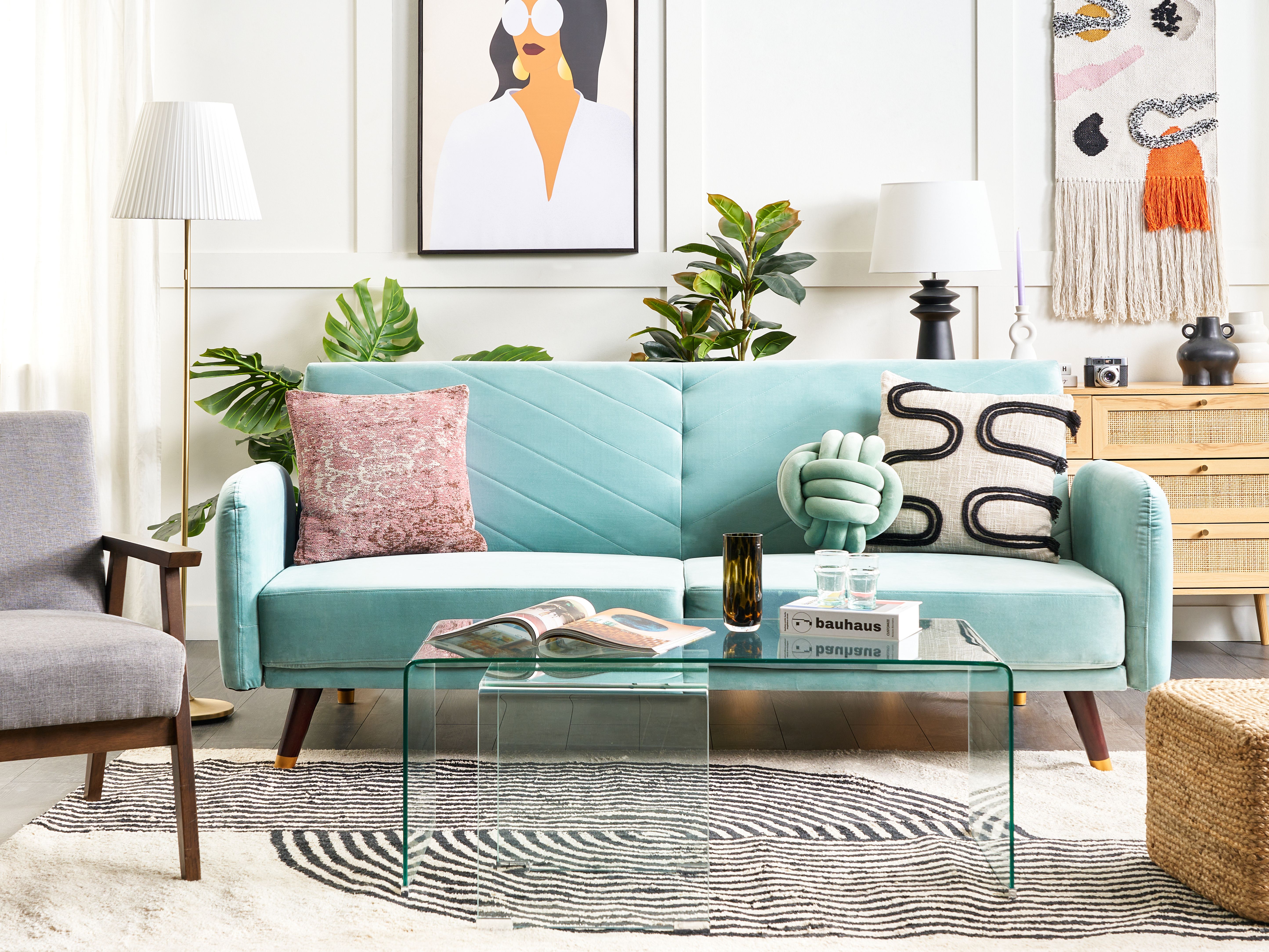 Sofa Bed 3 Seater SENJA Velvet Light Blue