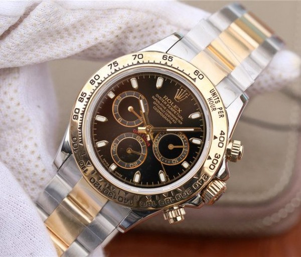Replica Rolex Daytona 116523 Thick YG Wrapped Black Dial Sticks Markers SS/YG Bracelet A7750 - Elite Watch Atelier