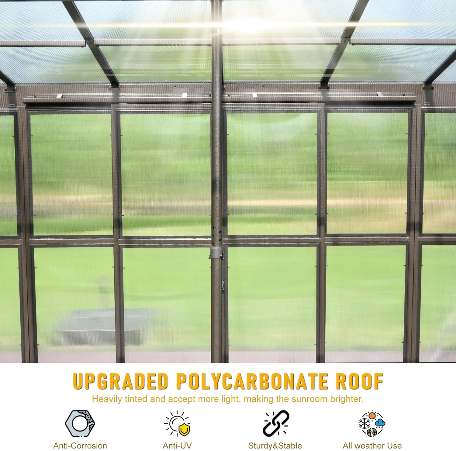 TOTAL Outdoor 10'x12' All-Season Sunroom Gazebo with Steel Roof, PVC Screen, Front & Side Door, Brown - Image 91