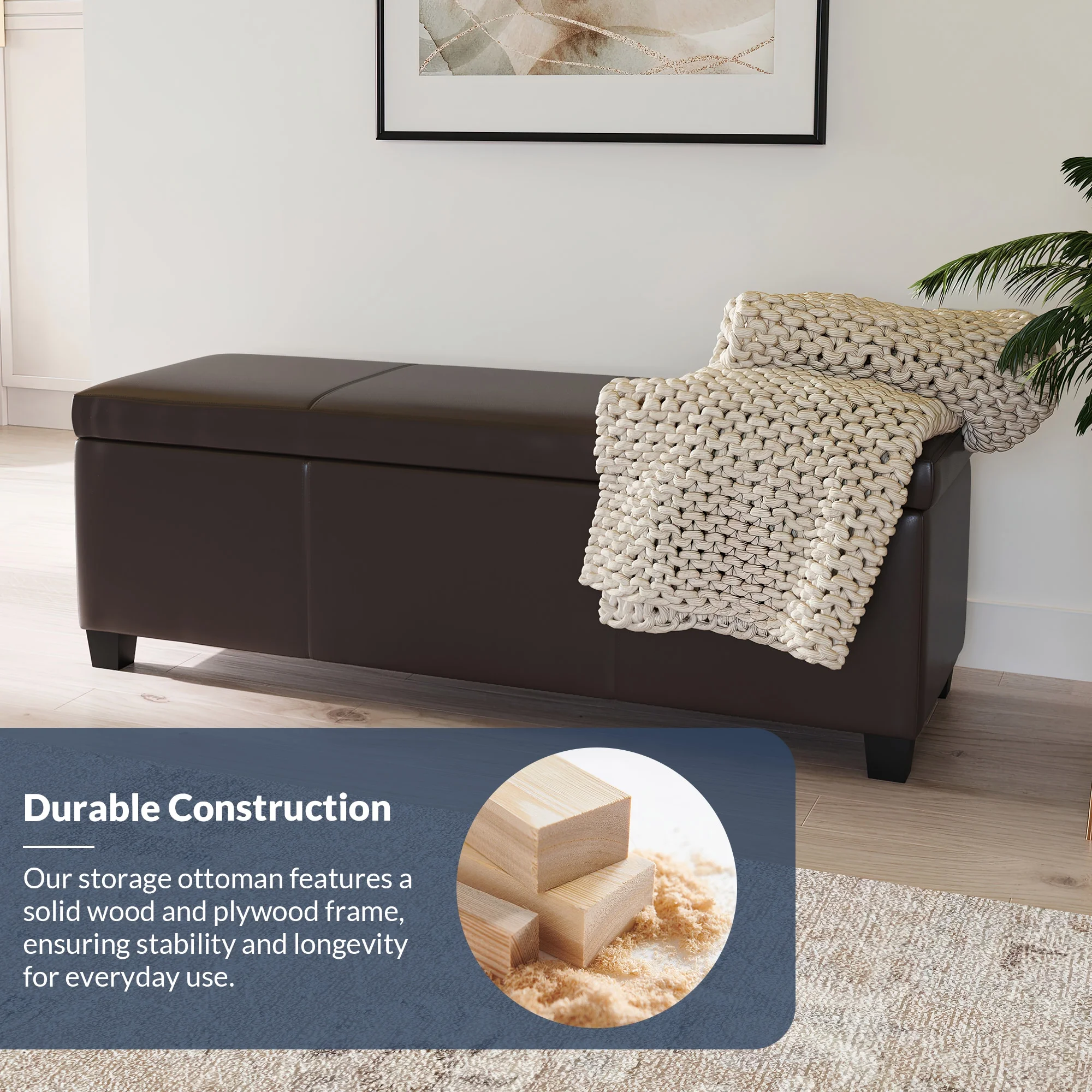 BELLEZE Storage Ottoman Bench Footstool - Amherst (Beige) - Image 18