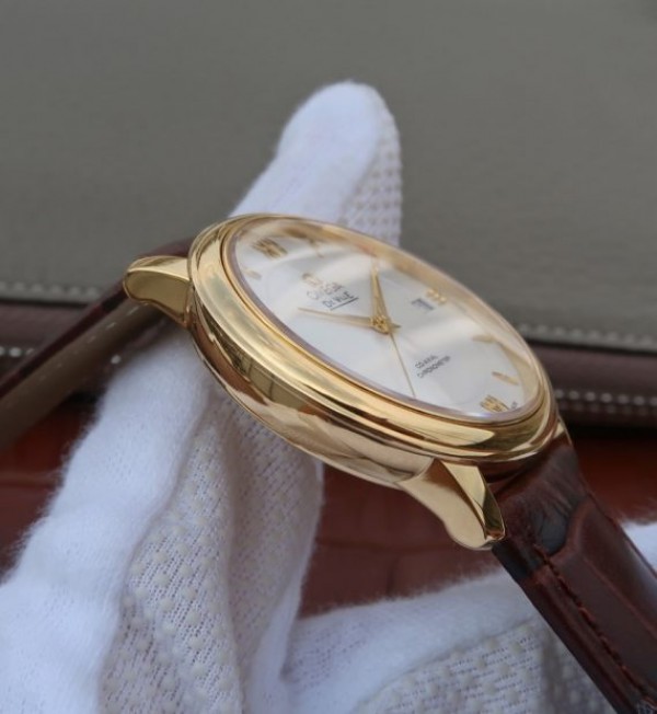 Replica Omega MKF De Ville 37mm YG White Dial YG Markers Leather Strap A2892 - Top club