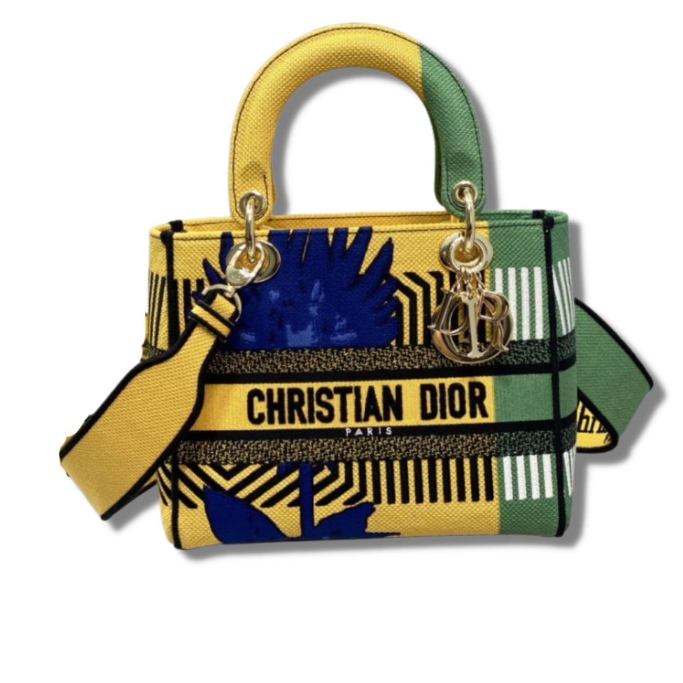 Christian Dior Medium Lady D-Lite Bag D-Flower Pop Embroidery, Bright Yellow/Green, For Women Women’s Handbags, 24cm CD M0565OROO_M8861:1High-quality replica