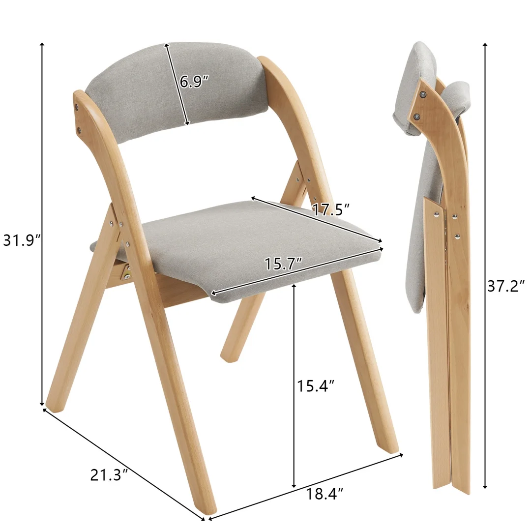 Folding Chairs 2 Pack Wooden Folding Chairs with Padded Seats and Back, Portable Stackable Dining Chairs Set of 2 Folding Chairs Ideal for Kitchen Office Wedding Party Picnic, Khaki - Image 2