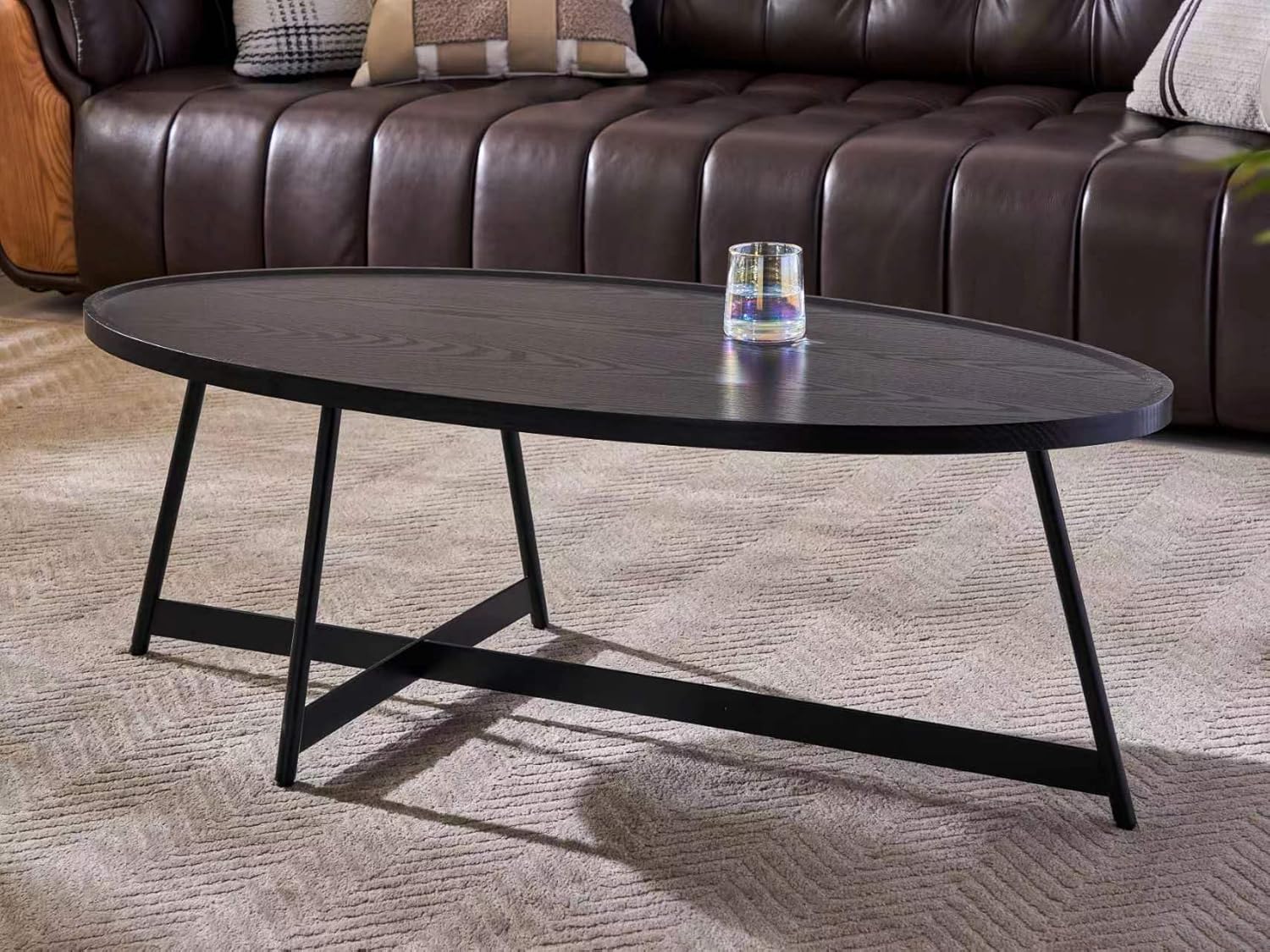 Shrine Wood Coffee Table, Walnut Table for Living Room, Metal Wood Table, 43.3
