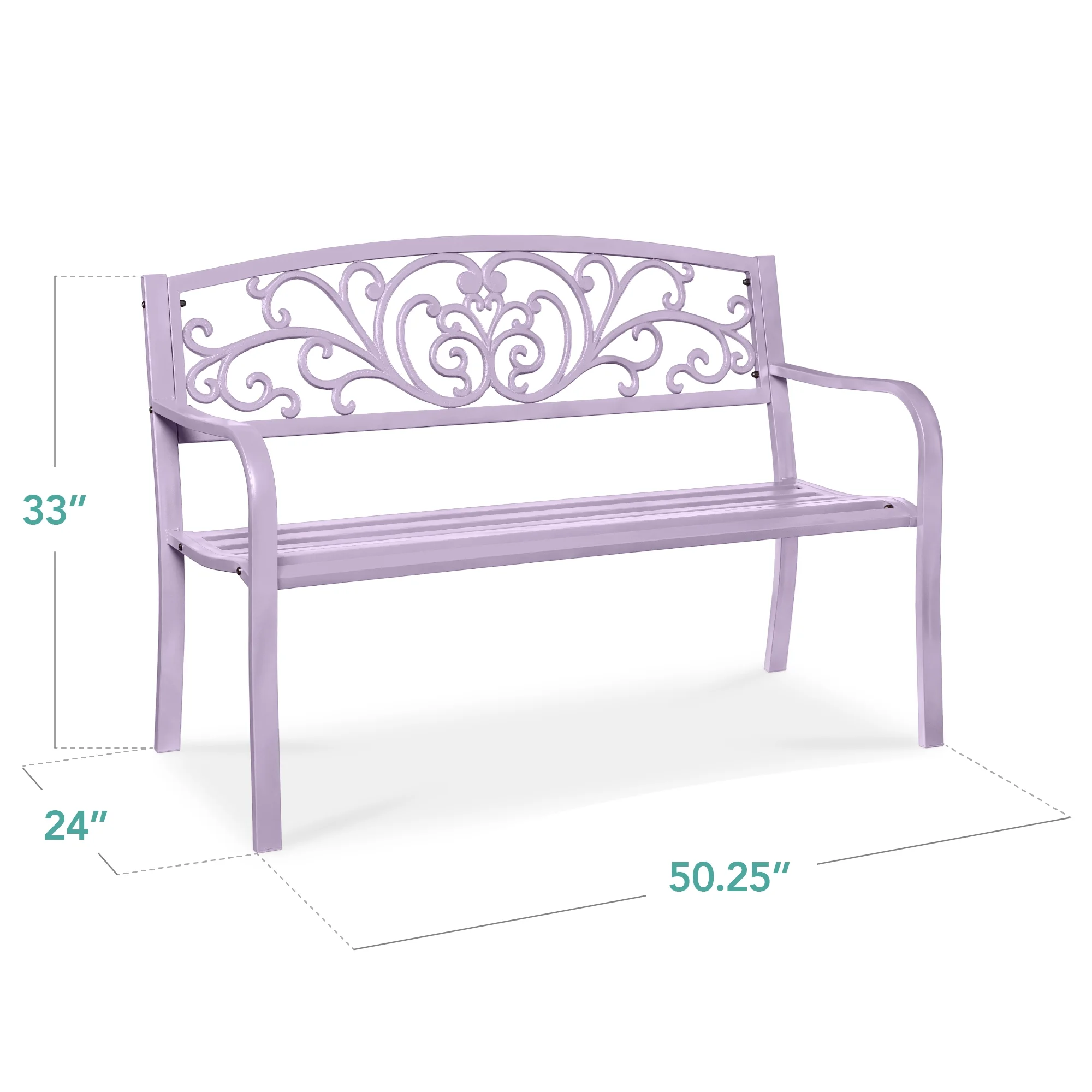Best Choice Products Outdoor Steel Bench Garden Patio Porch Furniture w/ Floral Design Backrest - Black - Image 15