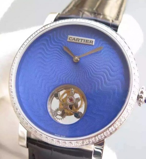Replica Cartier Rotonde De Cartier Tourbillon Diamonds Bezel Blue Dial - Elite Watch Atelier