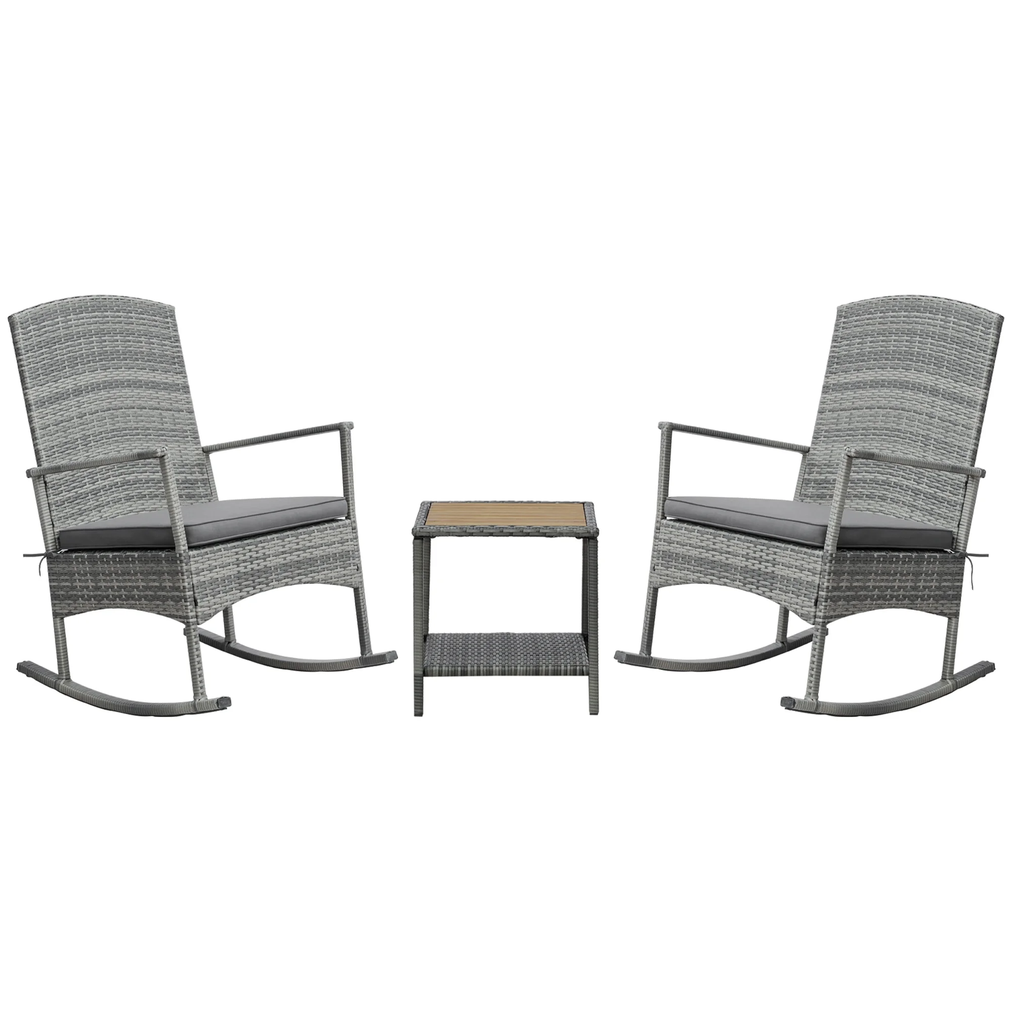 Outsunny 3Piece Wicker Rocking Chair Patio Furniture Set, Gray