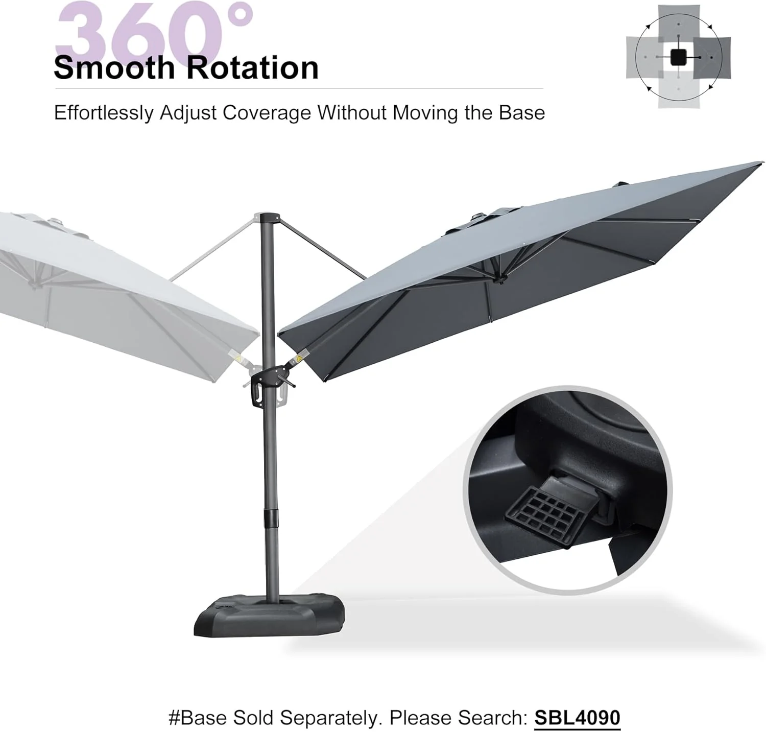 PURPLE LEAF 9 Feet Square Patio Cantilever Umbrella, Light Grey - Image 8 PURPLE LEAF 9 Feet Square Patio Cantilever Umbrella, Light Grey - Image 8