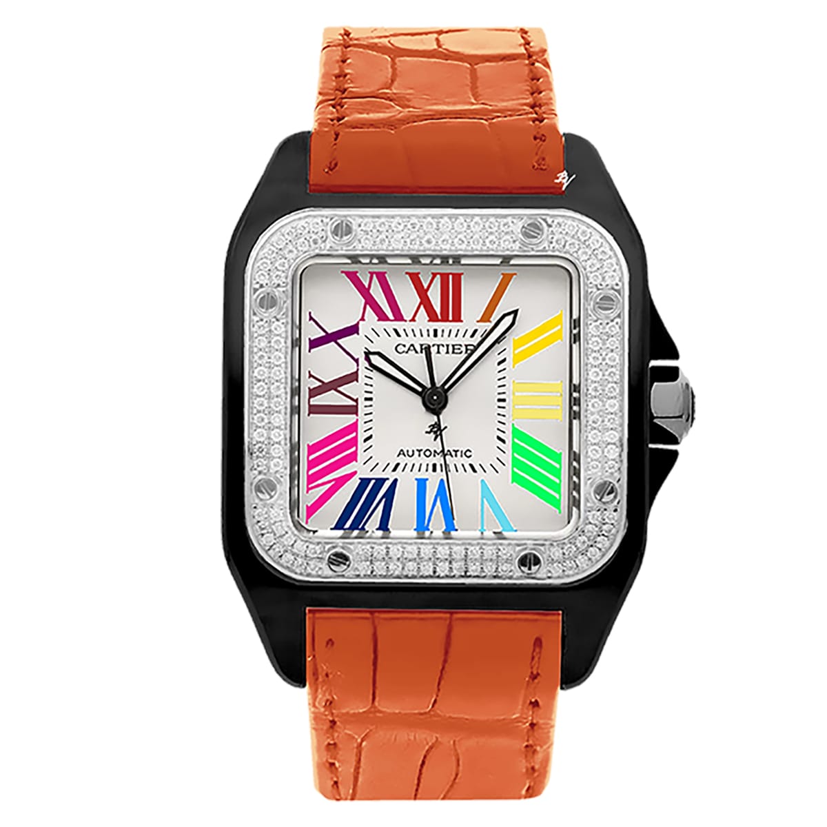 Fake Cartier Replica Watch Santos 100 Anniversary Rainbow Limited Edition Black Custom DLC-PVD(1:1 replica) - Top club