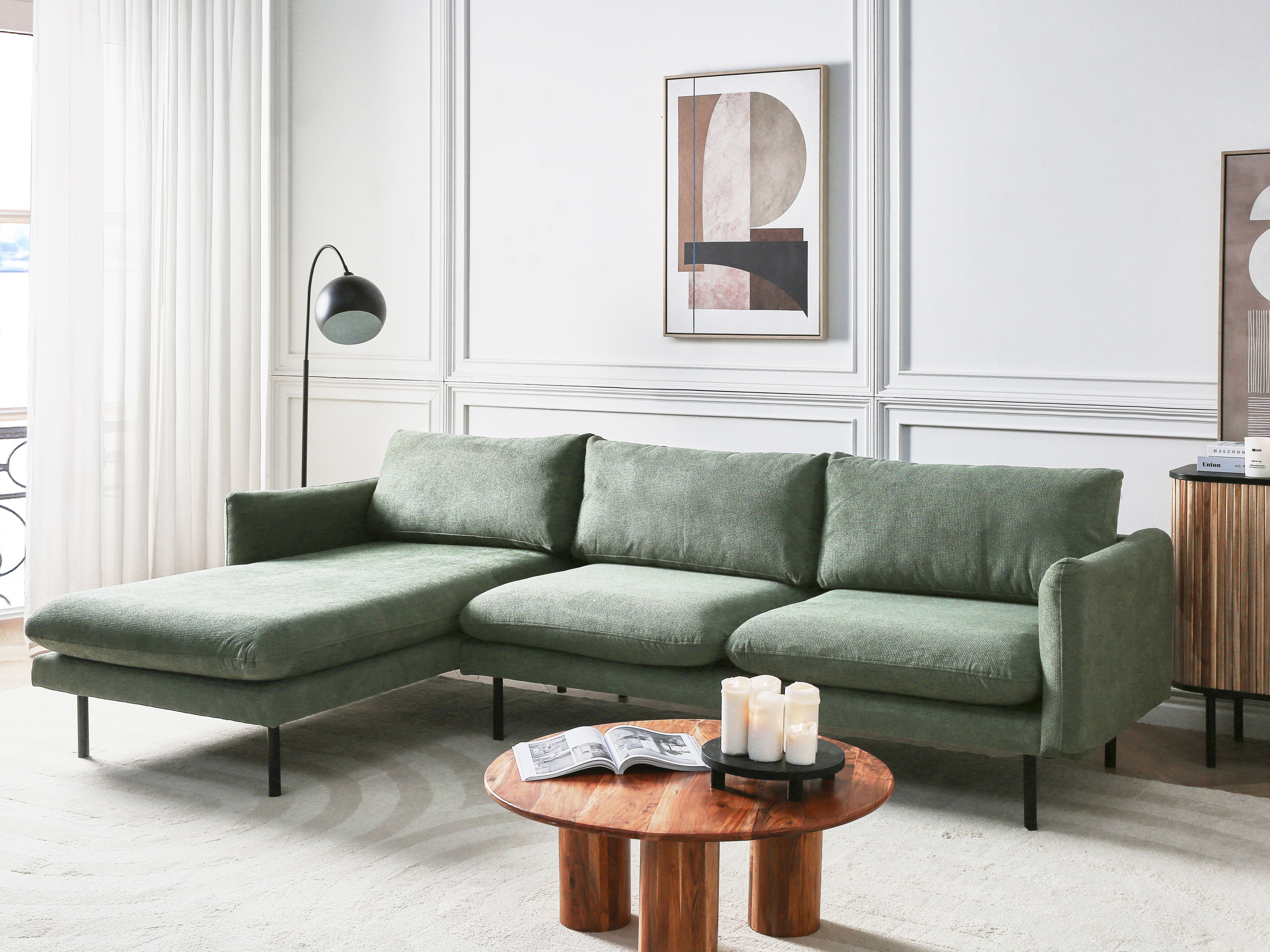 Corner Sofa 4 Seater VINTERBRO Fabric Light Green Right Hand