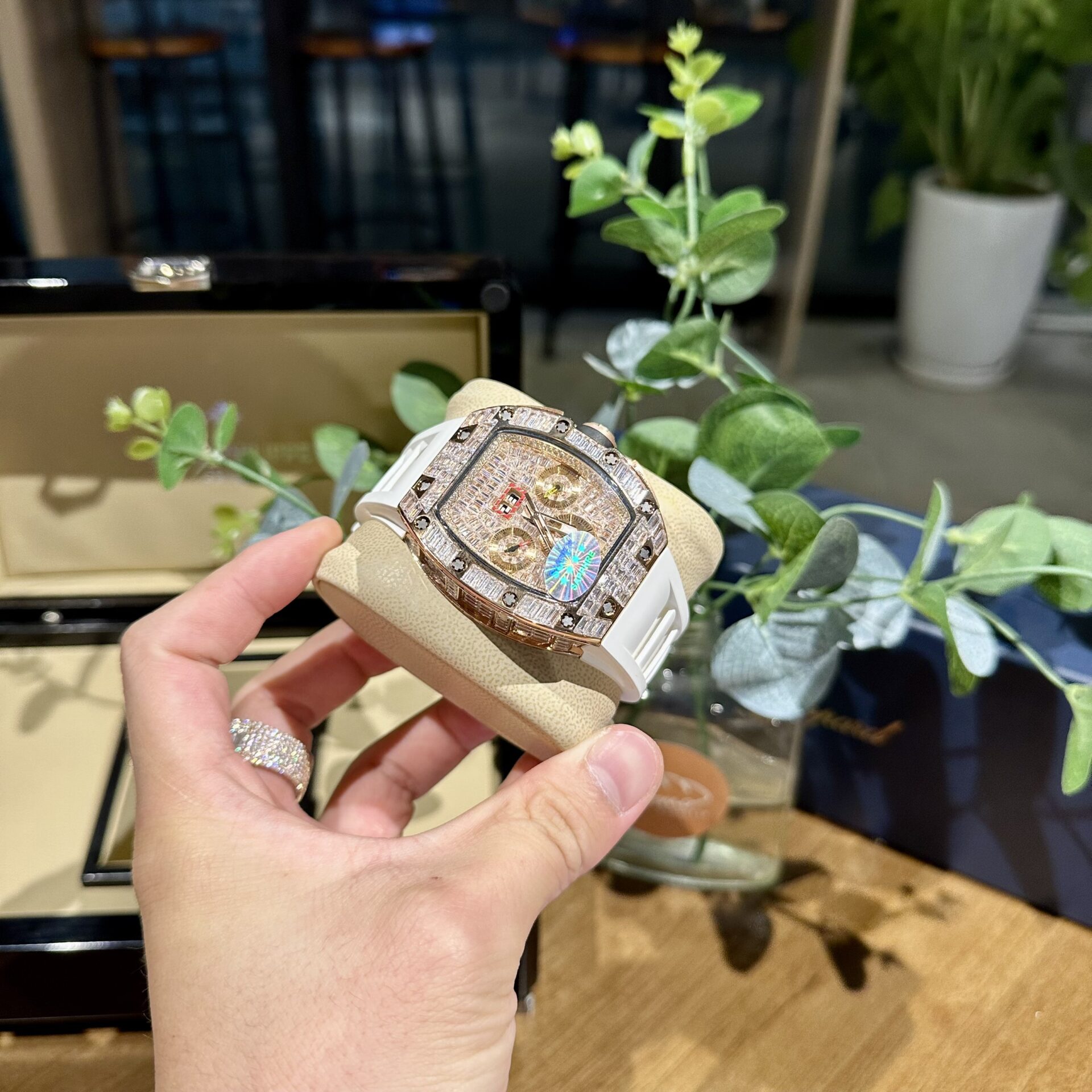 Richard Mille RM011 Replica Watch Full Diamond White Rubber Strap 44mm - Elite Watch Atelier