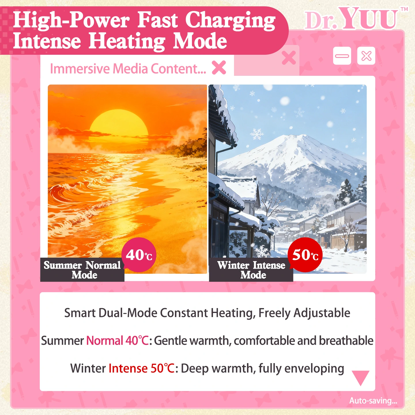 Summer and winter dual-temperature heating comparison chart for the Dr.YUU Tiger Fang 3.0 heated pocket pussy