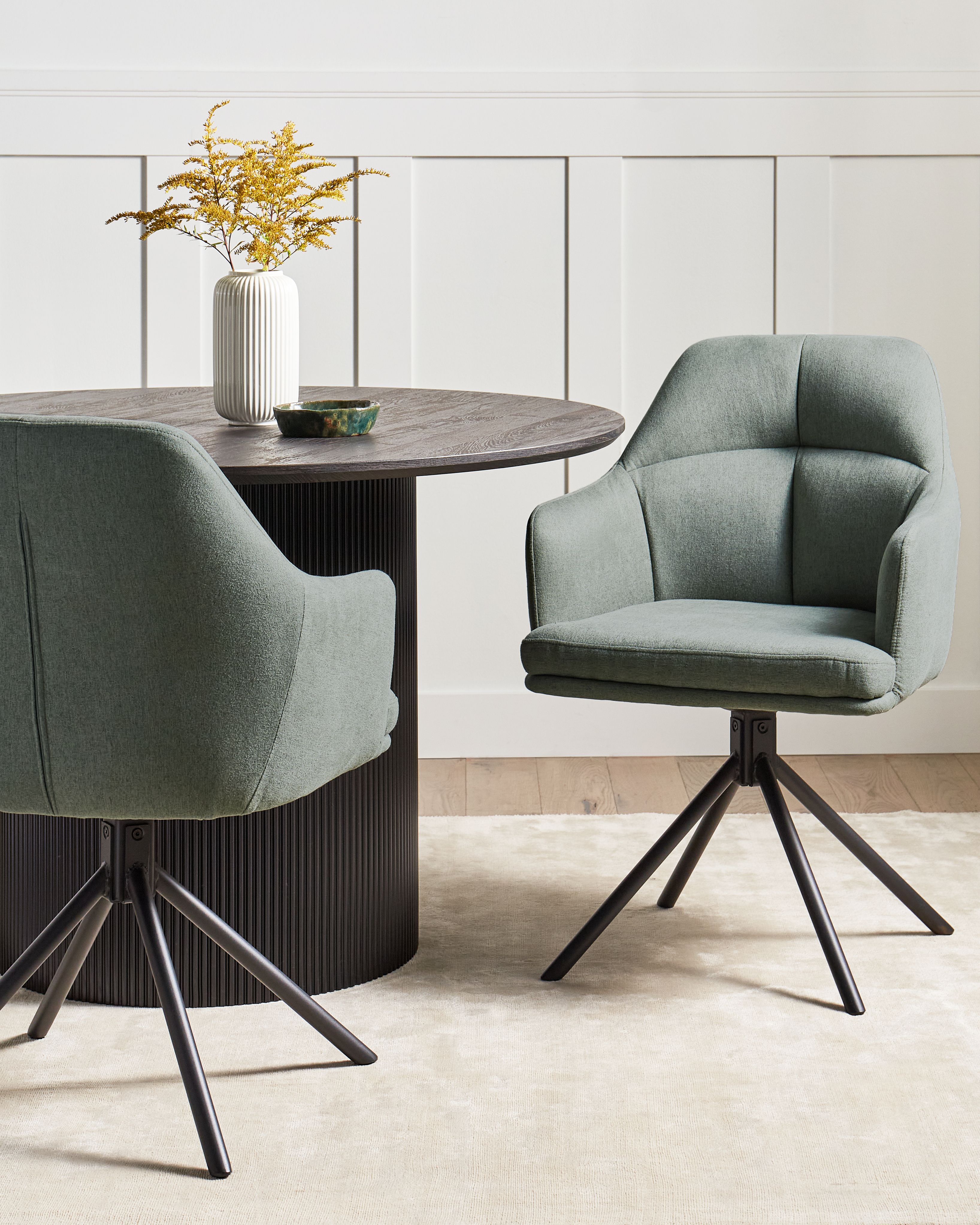 Set of 2 Dining Chairs Swivel MIRA Fabric Green