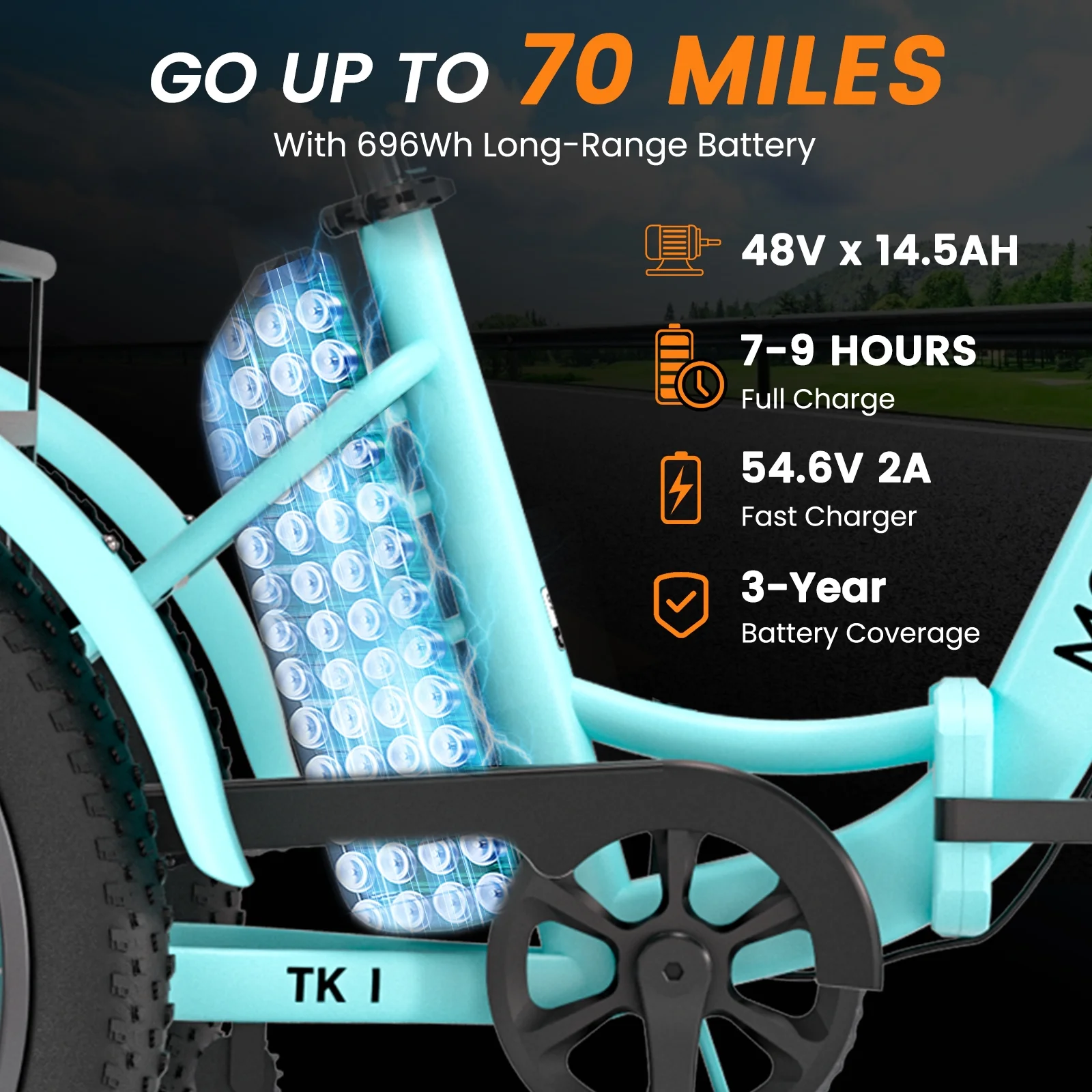 MOONCOOL TK1 Folding Electric Tricycle for Adults,48V 14.5Ah Removable battery, 500W(Peak 1000w)Motor, 20" Fat Tire Step-Thru 3Wheel Electric Bicycle w/Front&Rear Baskets, Certified to UL 2849 by SGS - Image 71