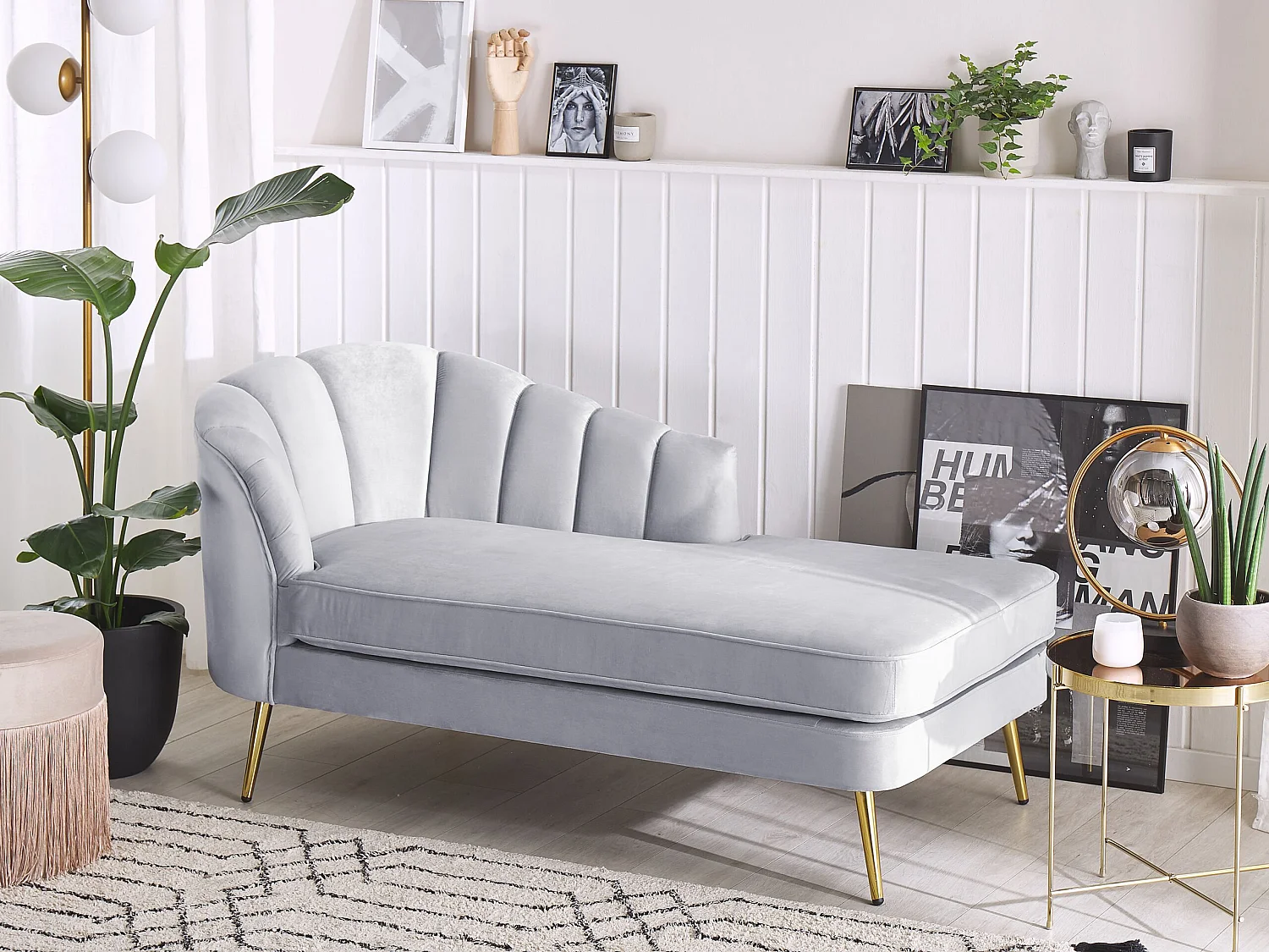 Chaise longue côté gauche ALLIER Velours Gris clair