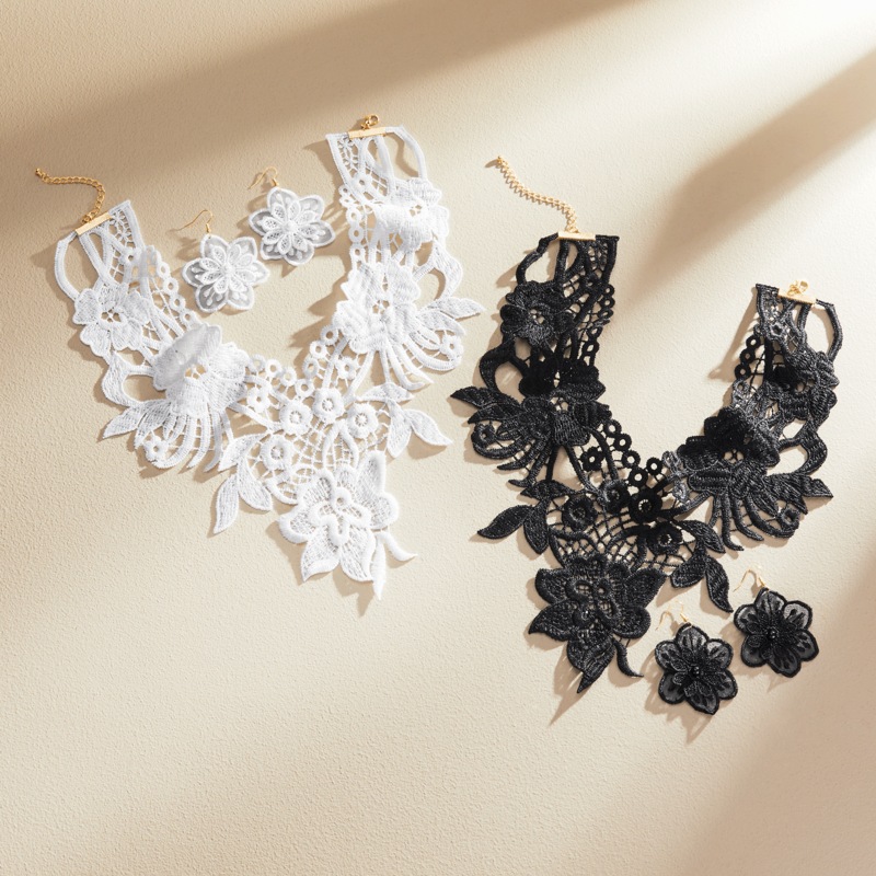 Floral Embroidered Necklace & Earring Set - MIDNIGHT VELVET CATALOG
