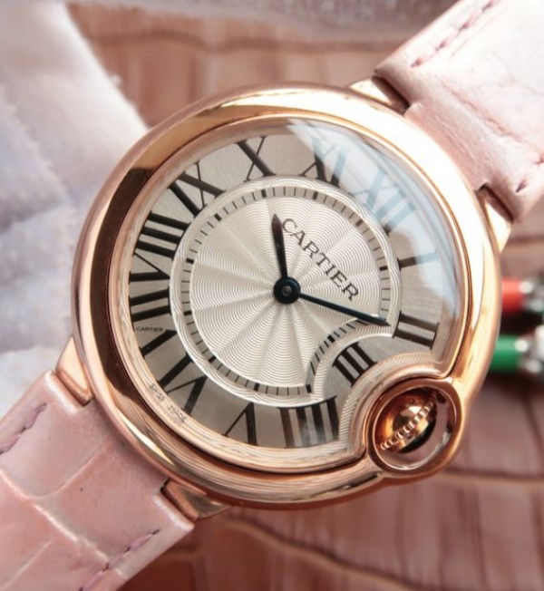 Replica Cartier Ballon Bleu 33mm RG White Dial Leather Strap Ronda Quartz - Elite Watch Atelier