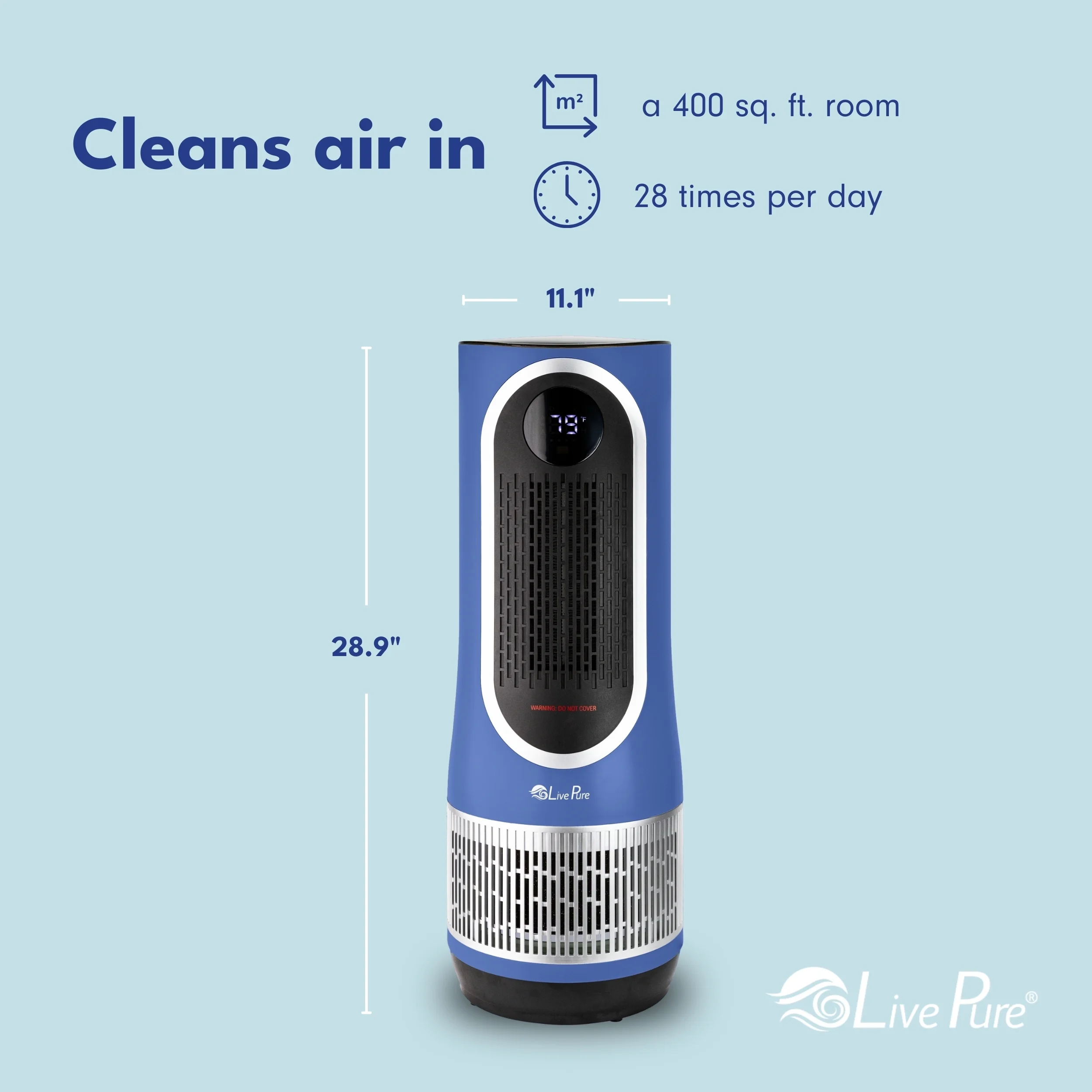 LivePure 3 in 1 Clean Heat Air Purifier/Fan & Heater. Denim Blue - Image 7